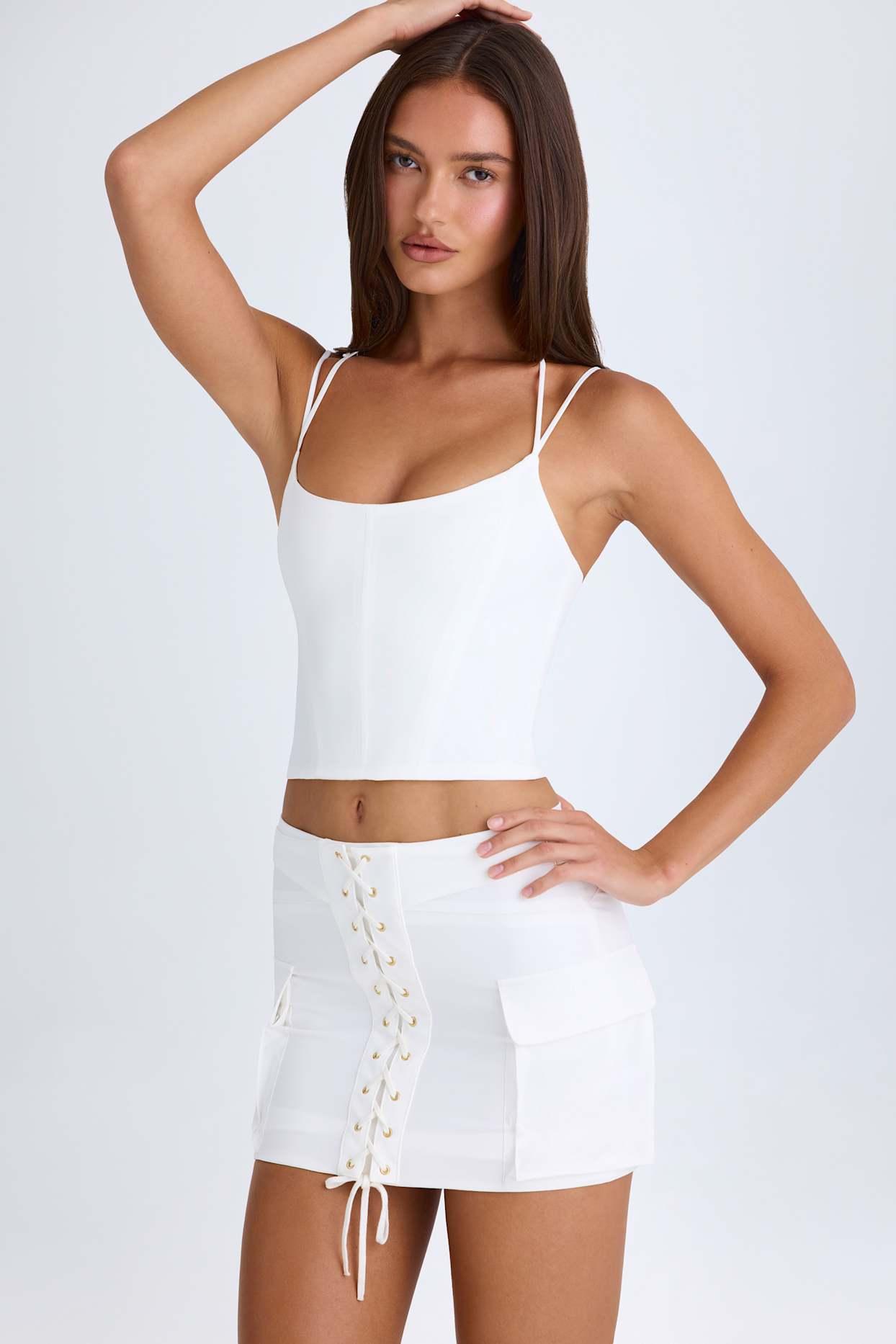 Lace-Up Micro Mini Skirt in White Product Image