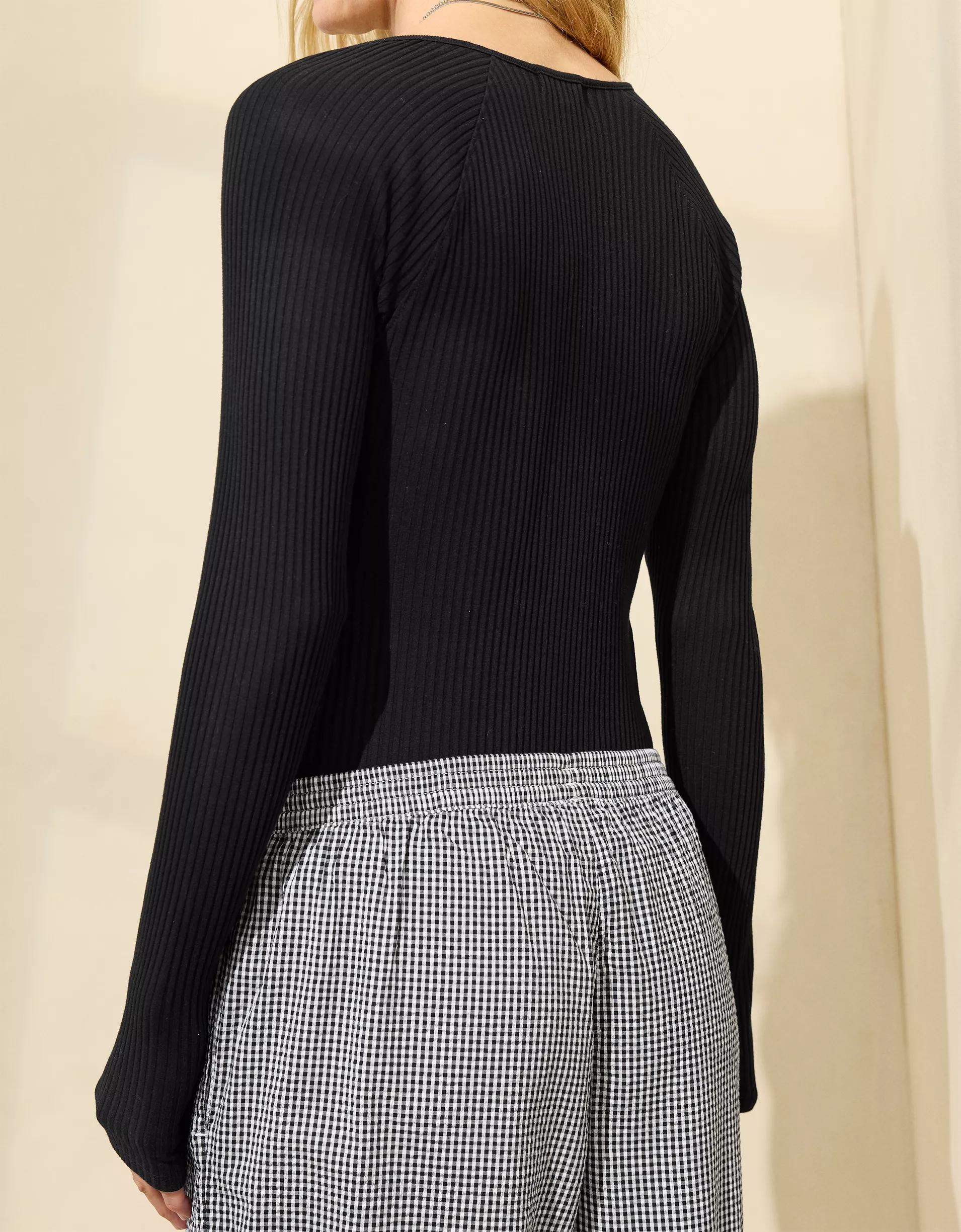 Aerie Long Sleeve Tie Front Bodysuit Product Image