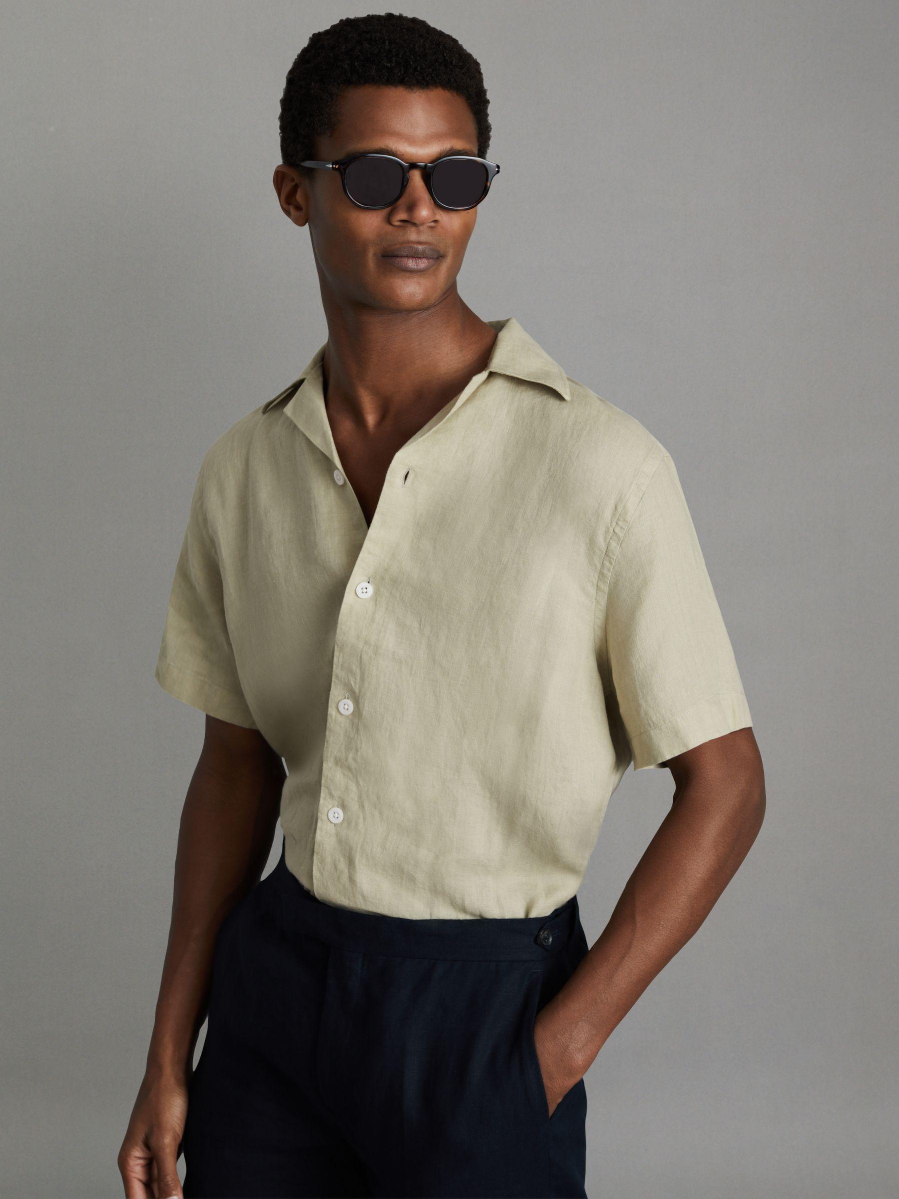 Relaxed Linen Cuban Collar Shirt in Chartreuse Product Image