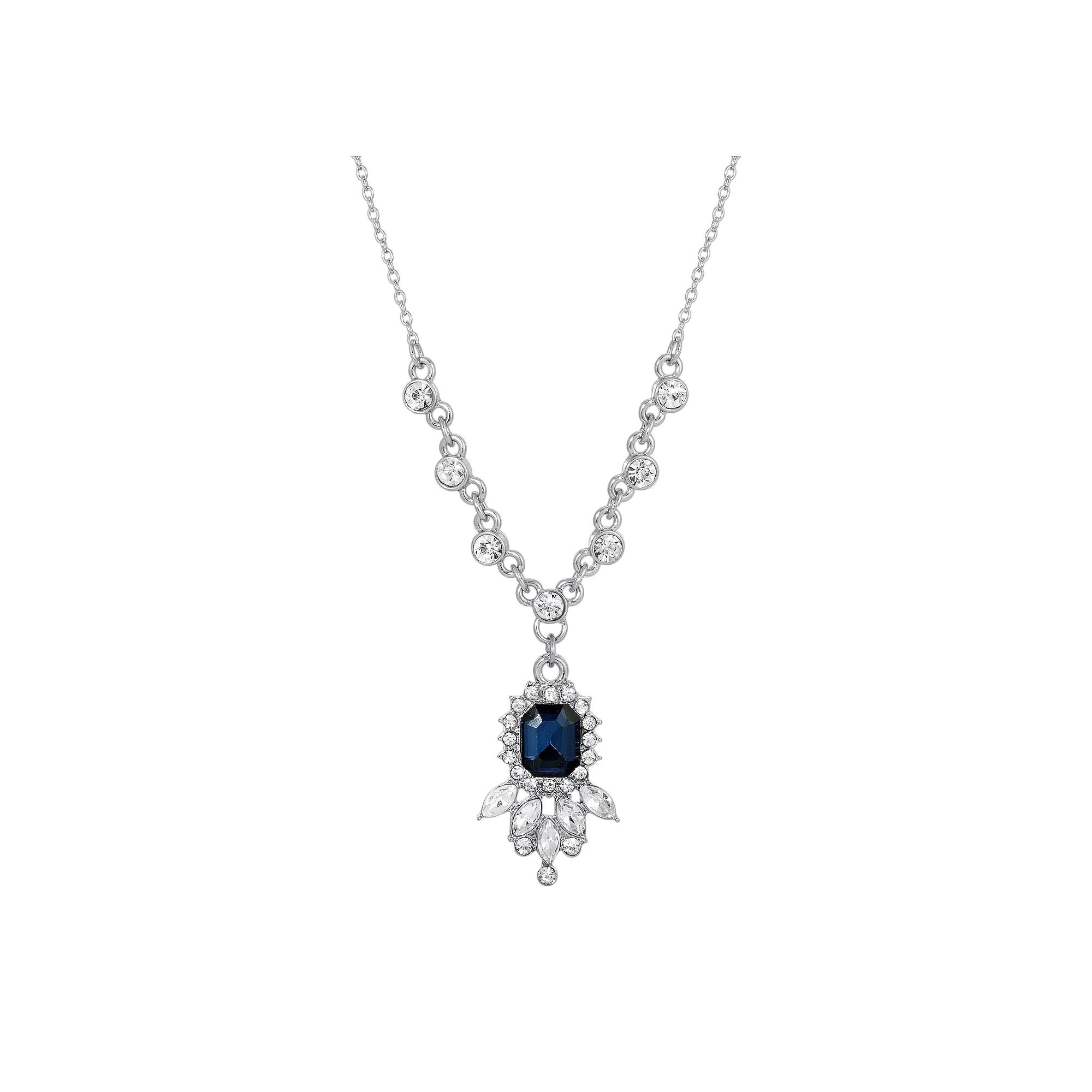 1928 Silver Tone Cluster Simulated Crystal Pendant Necklace, Womens, Blue Product Image