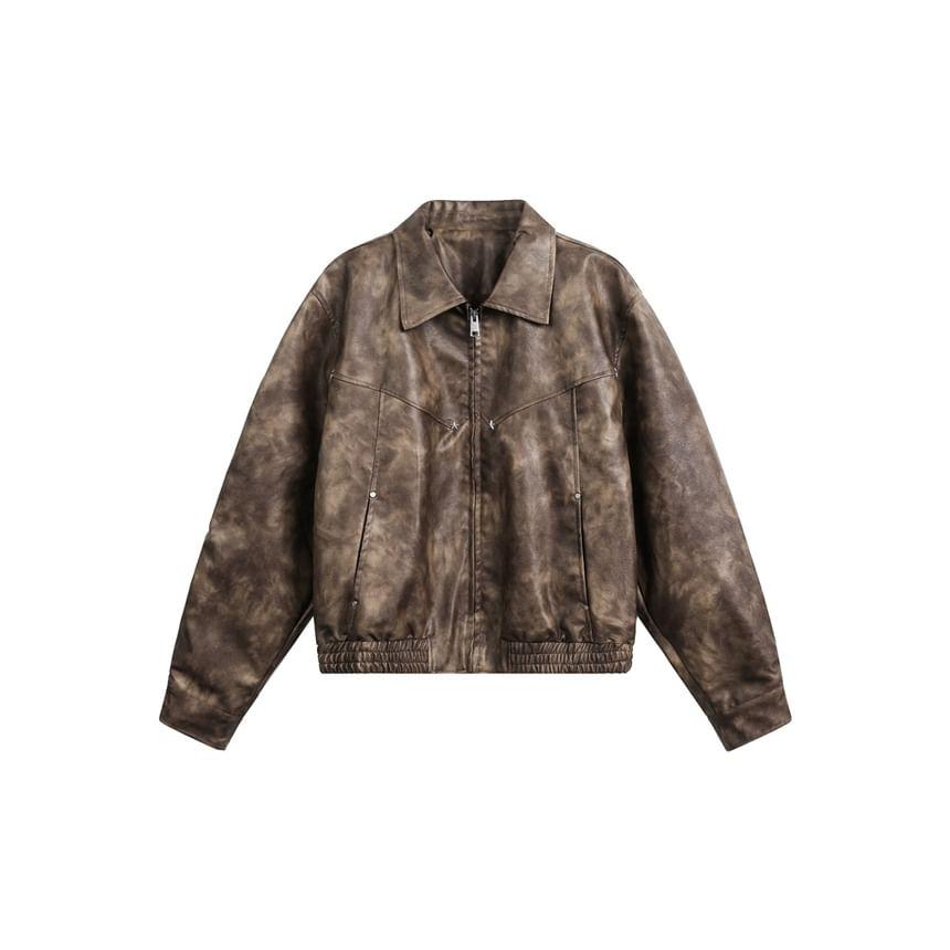 Faux-Leather Polo Jacket Product Image