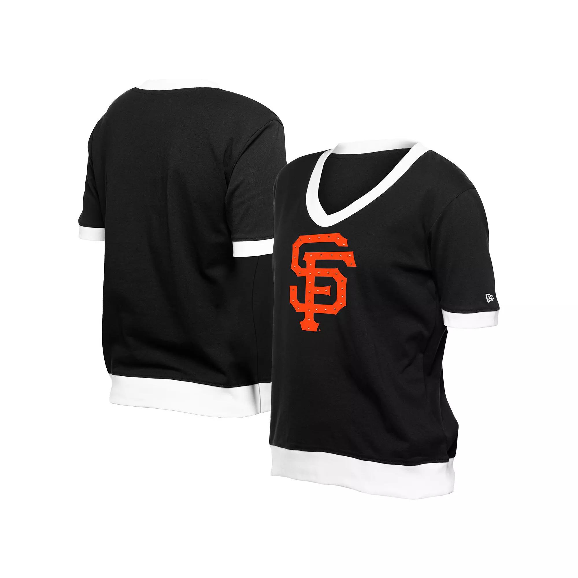 Women's New Era Black San Francisco Giants Game Day Rhinestone V-Neck T-Shirt,  Product Image