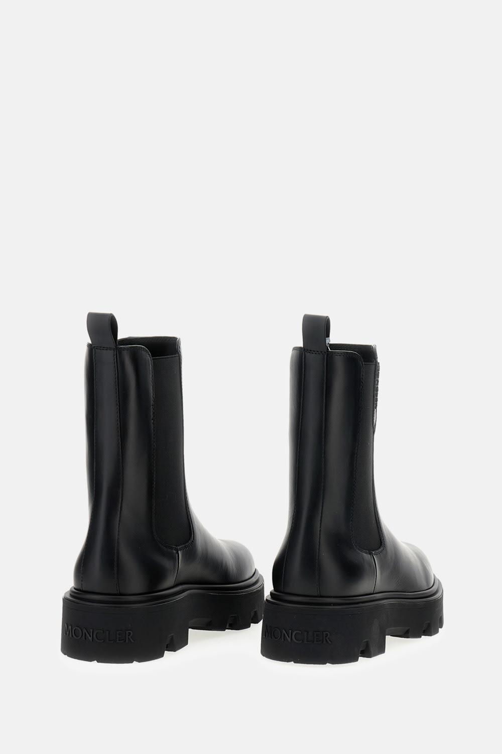 MONCLER Black Leather Aurea Chelsea Ankle Boots In Gray Product Image