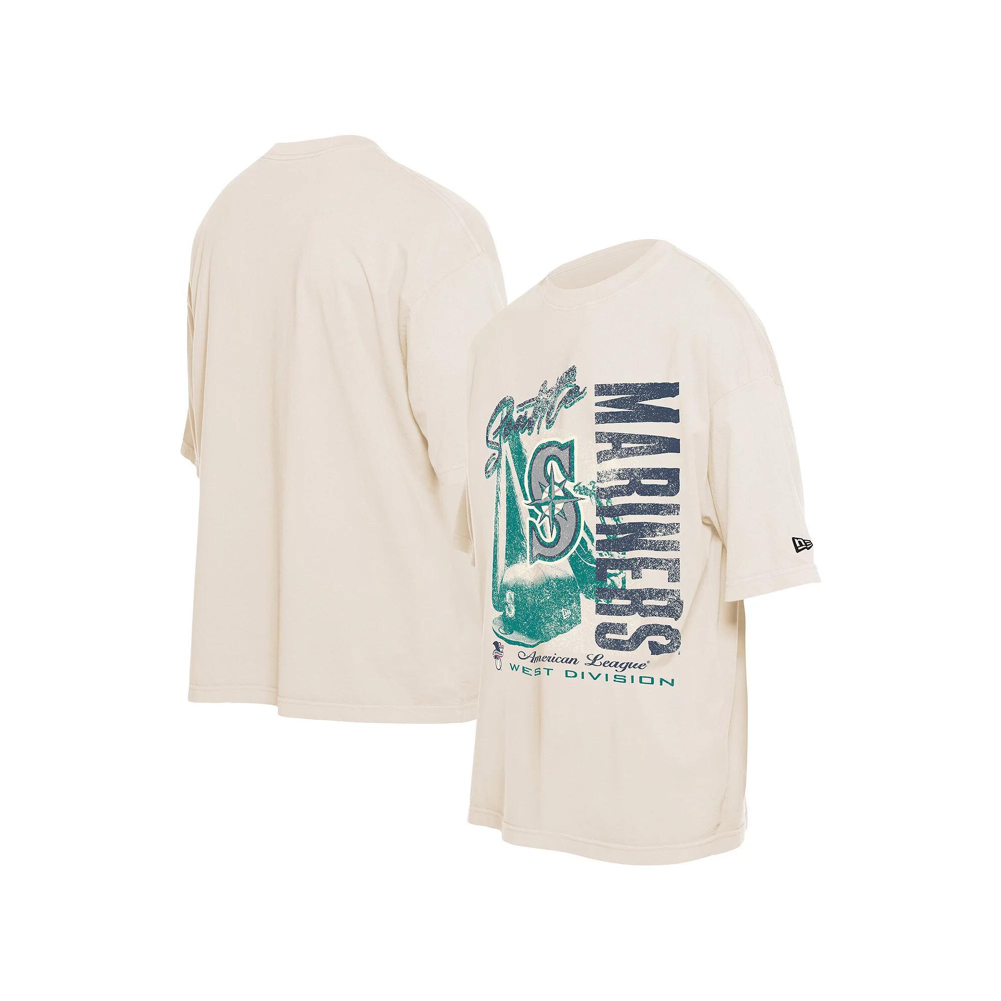 Men's New Era Cream Seattle Mariners Cooperstown Collection Oversized Throwback Distressed T-Shirt, Size: 2XL, Beige Product Image