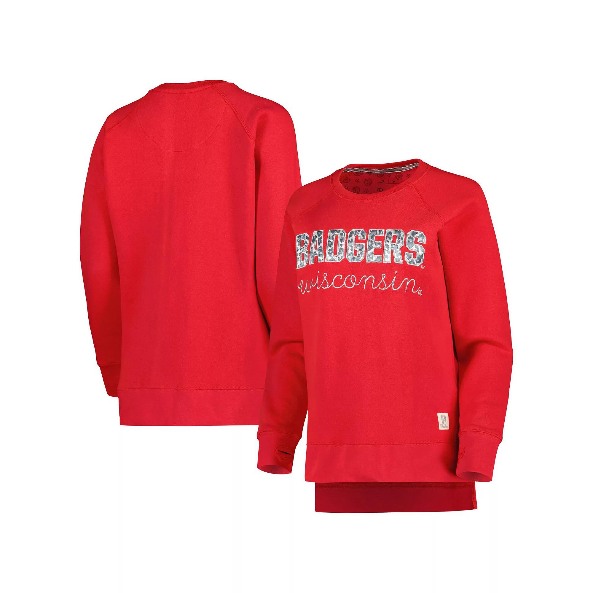 Women's Pressbox Red Wisconsin Badgers Steamboat Animal Print Raglan Pullover Sweatshirt,  Product Image