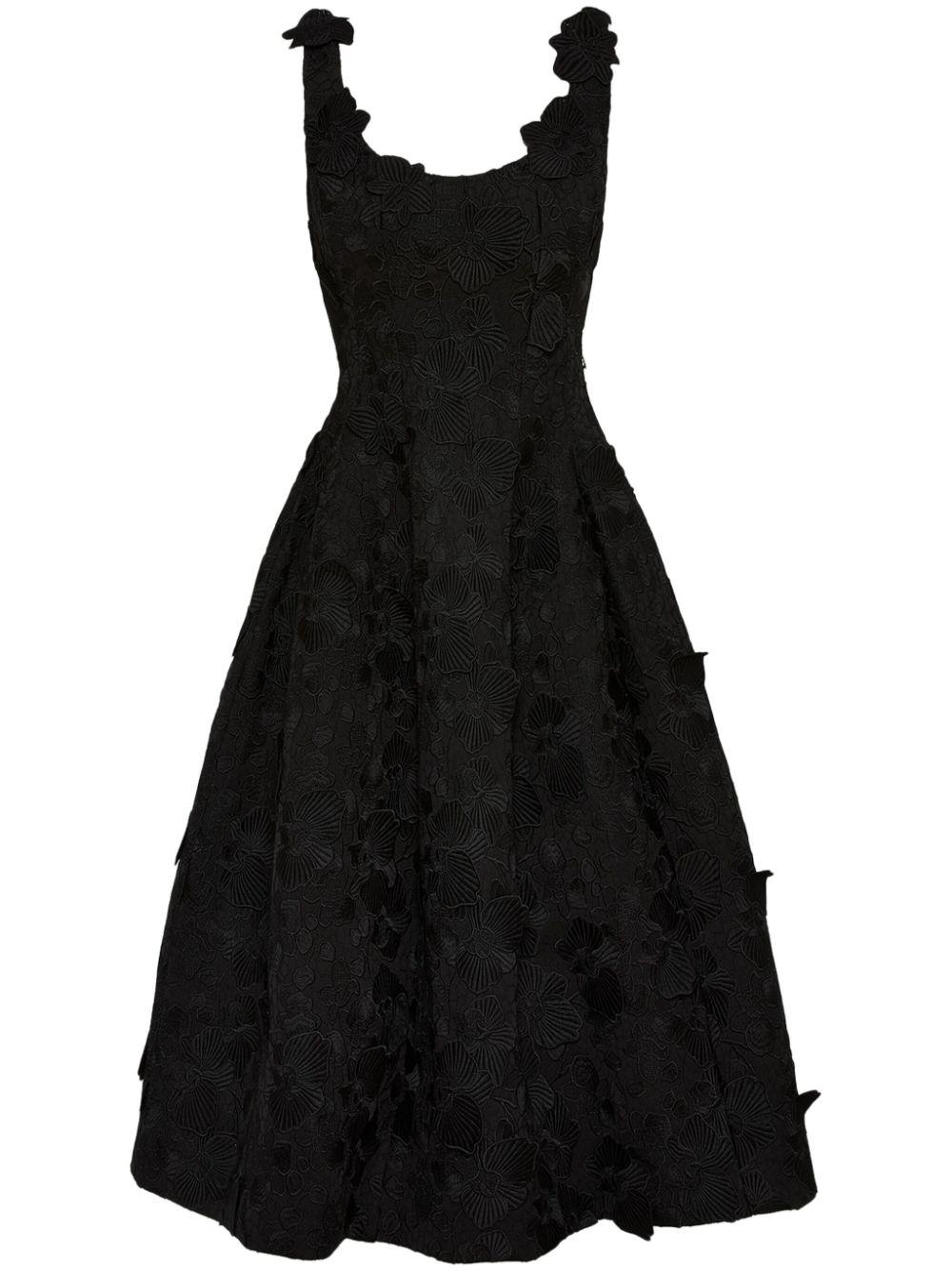 OSCAR DE LA RENTA Orchid-embroidered Guipure Midi Dress In Black Product Image