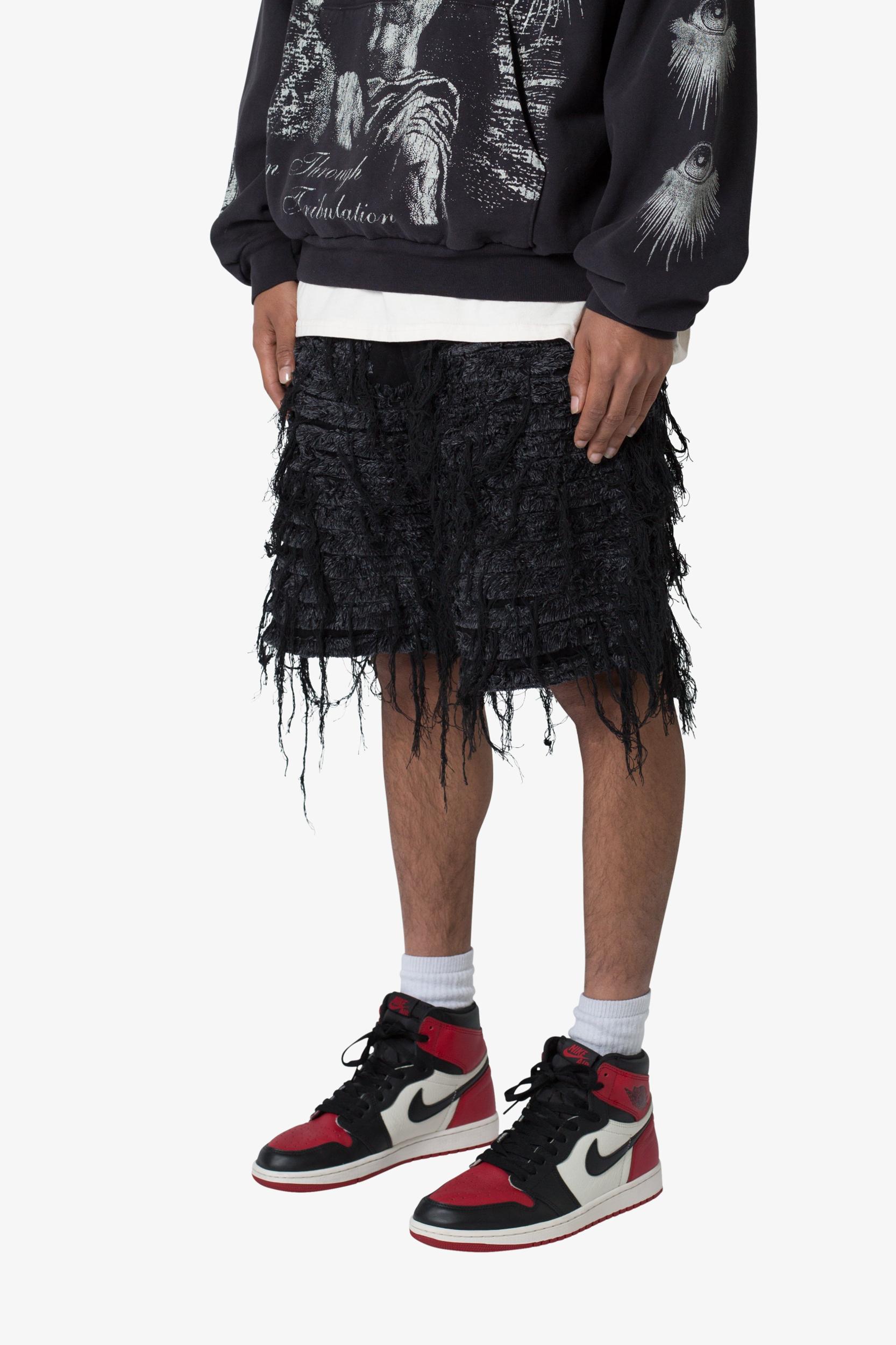 Allover Frayed Denim Shorts - Black Product Image