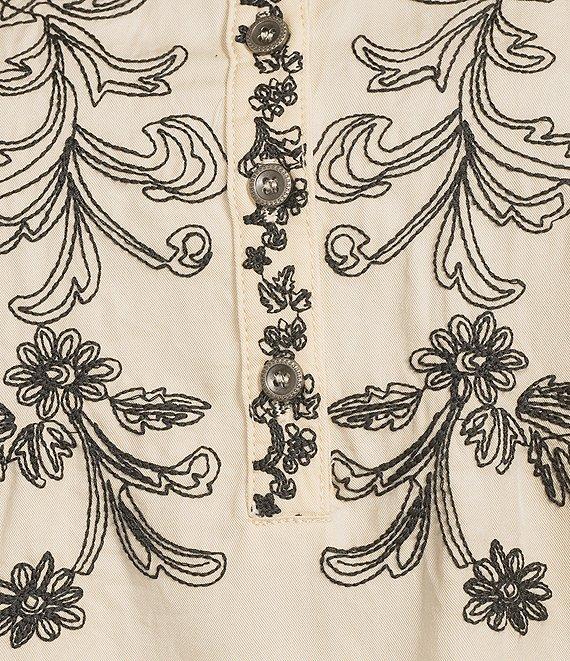 Reba Prescott Woven Point Collar Long Sleeve Embroidered Peasant Shirt Product Image