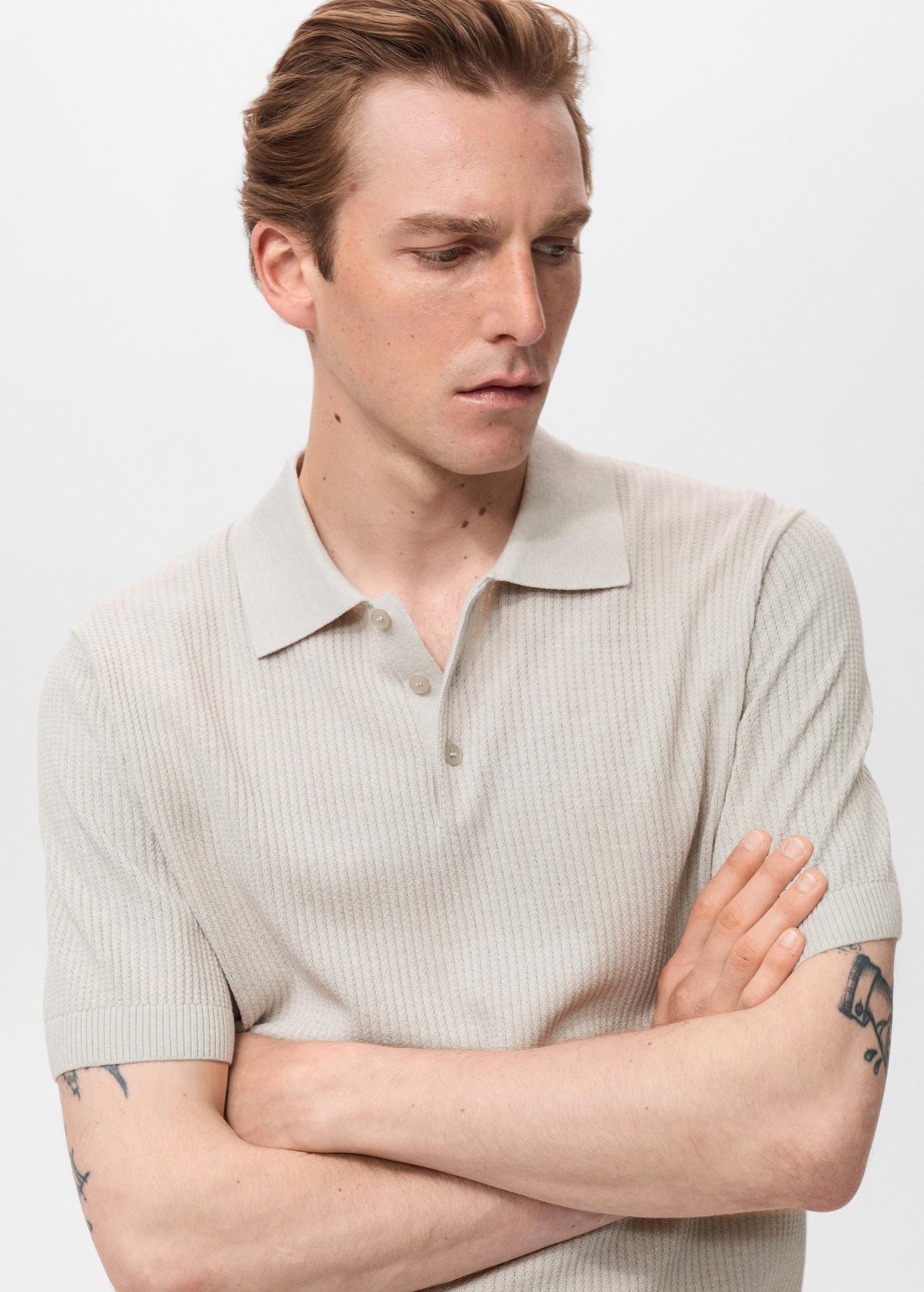 Ribbed knit polo shirt - Men | MANGO USA Product Image