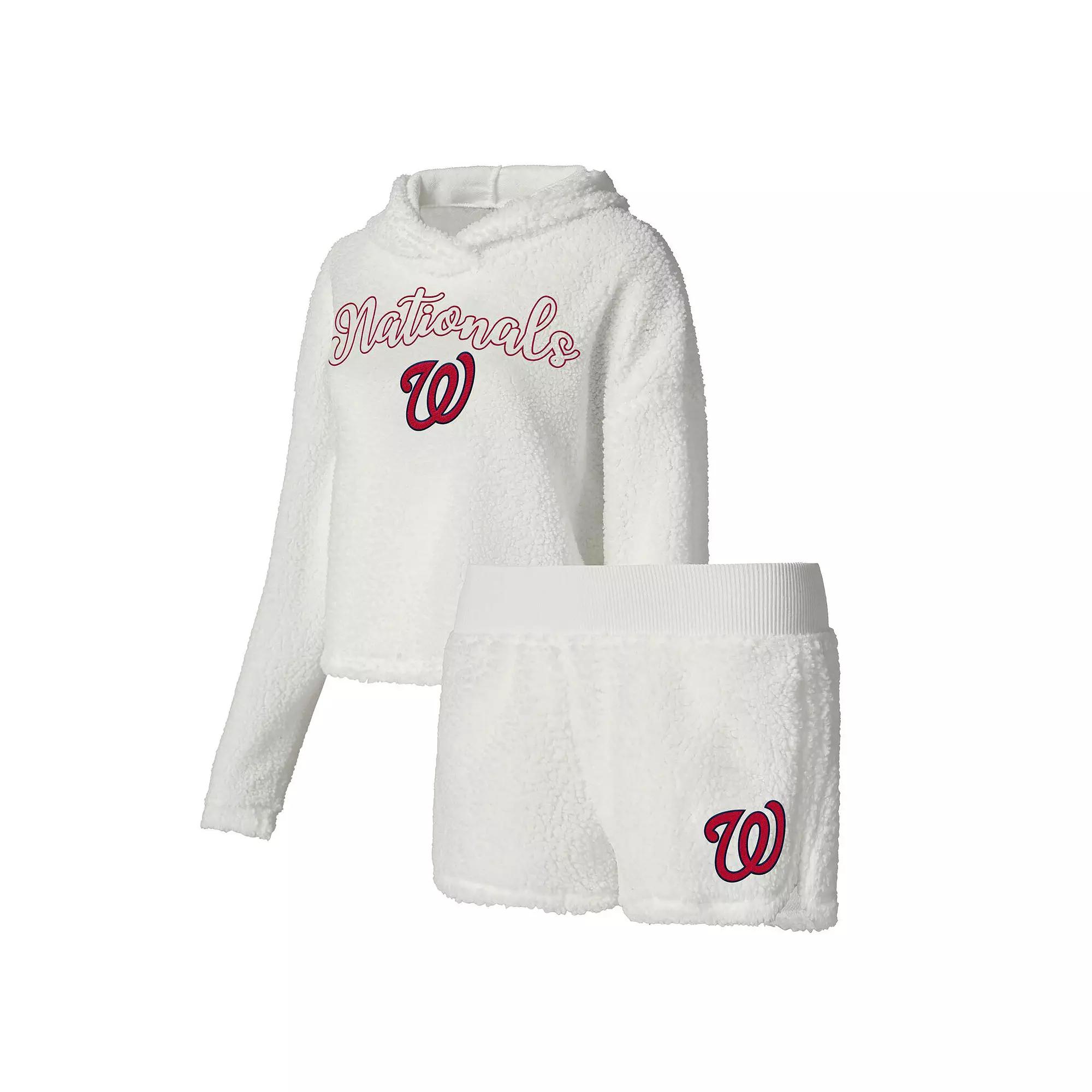 Women's Concepts Sport Cream Washington Nationals Fluffy Hoodie Top & Shorts Sleep Set,  Product Image