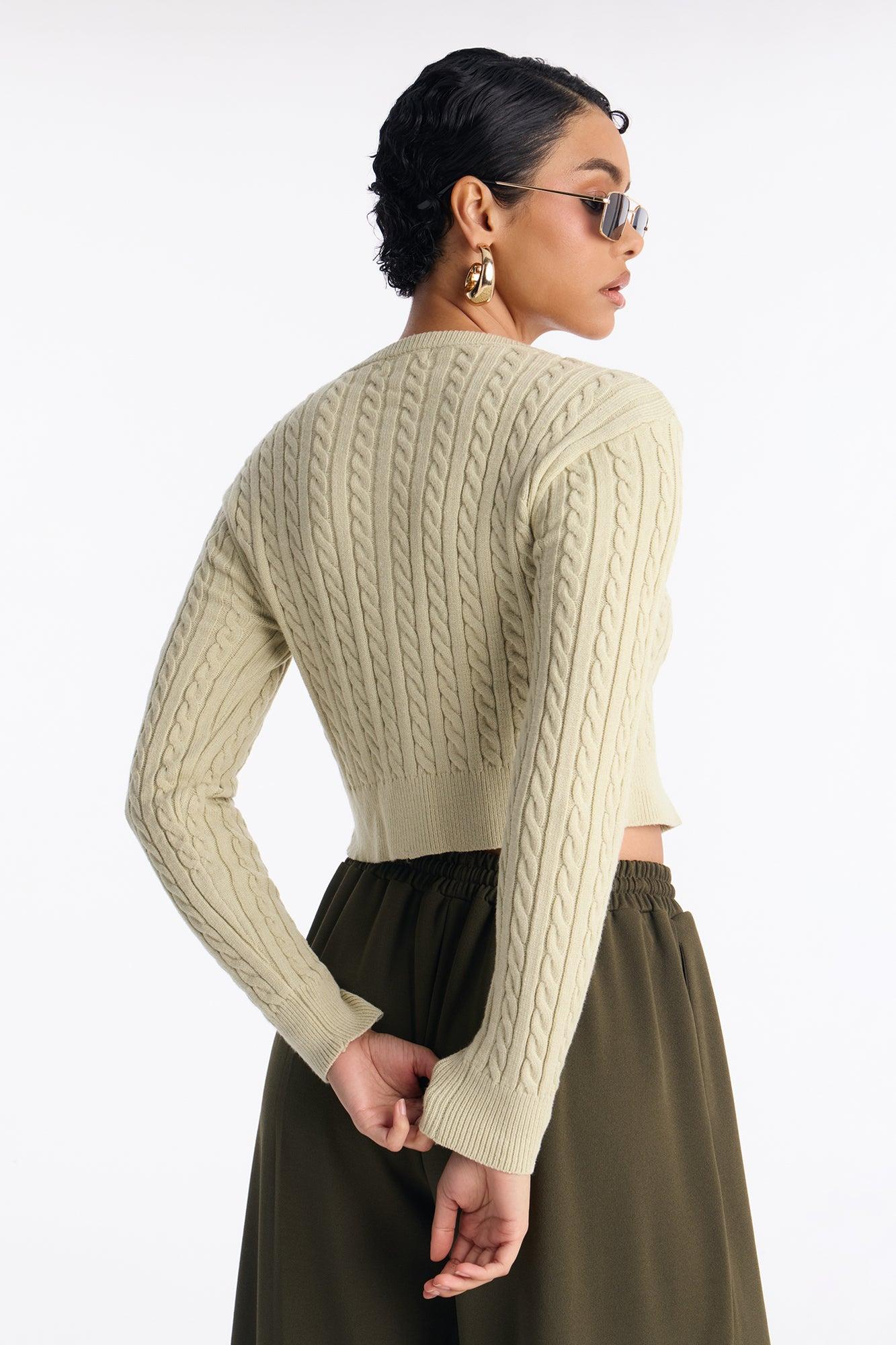 Elowen Cable Knit Cardigan - Sage Female Product Image