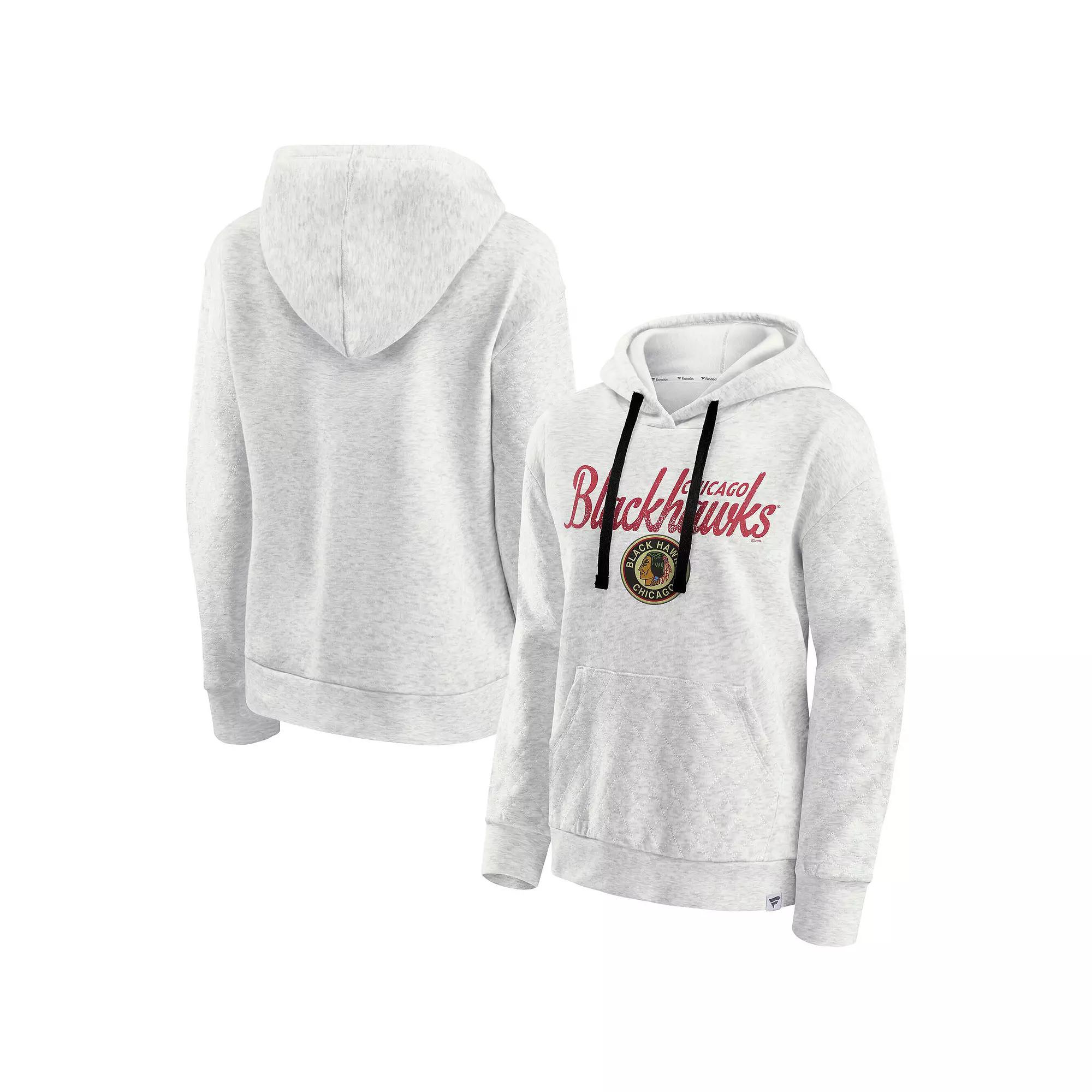 Women's Fanatics Oatmeal Chicago Blackhawks True Classics Quilted Pullover Hoodie,  Product Image