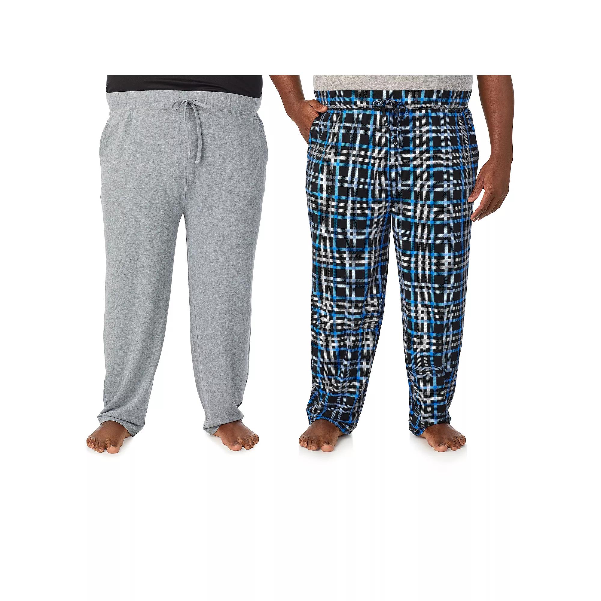 Big & Tall Cuddl Duds® 2-Pack French Terry Pajama Pants Set, Men's, Size: XXL Tall, Black Team Red Plaid Product Image