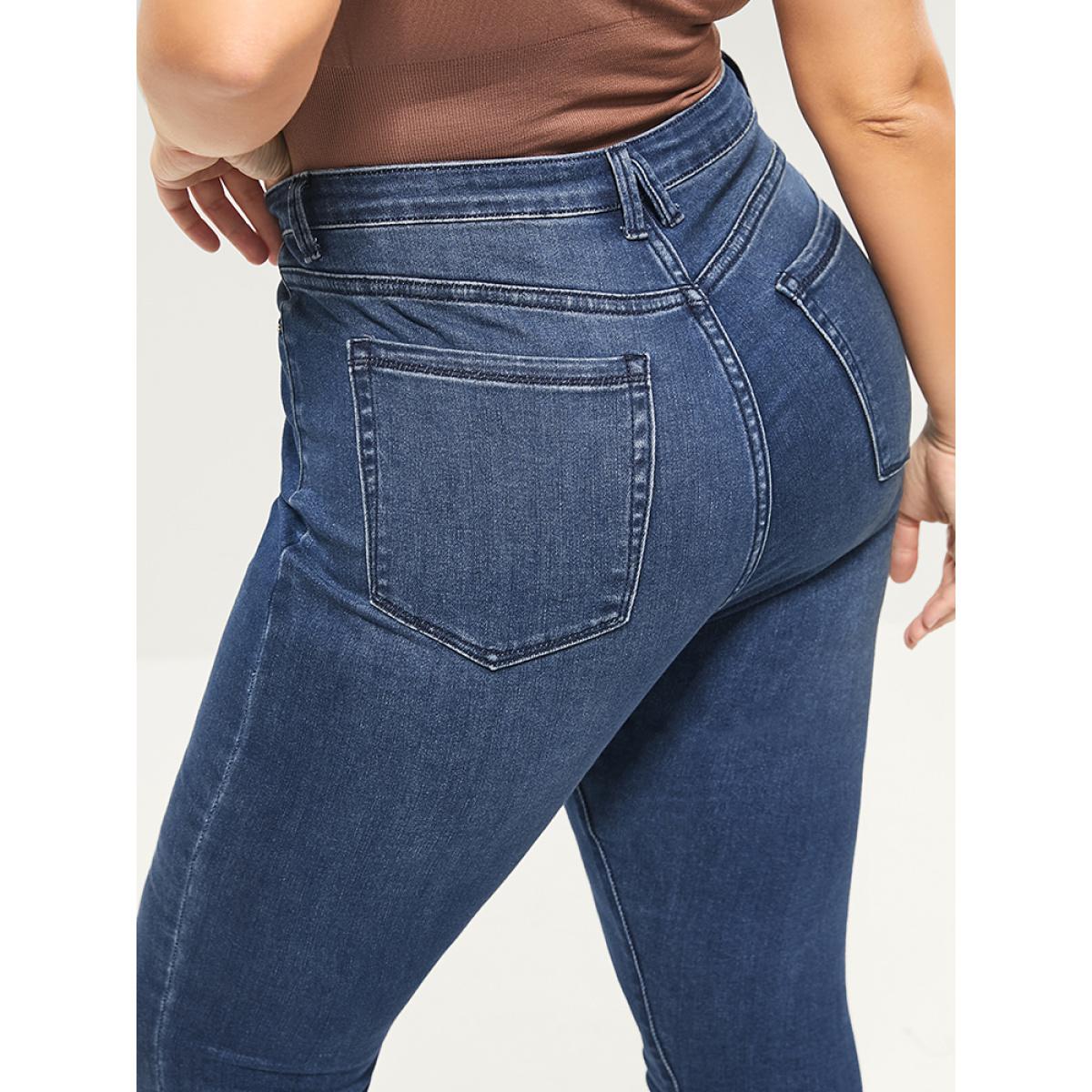 Plus Size Skinny Extremely Stretchy High Rise Medium Wash Sculpt Waist Jeans Women Blue Casual Plain Tummy control Super stretch Slanted pocket Jeans BloomChic 24/3X Product Image