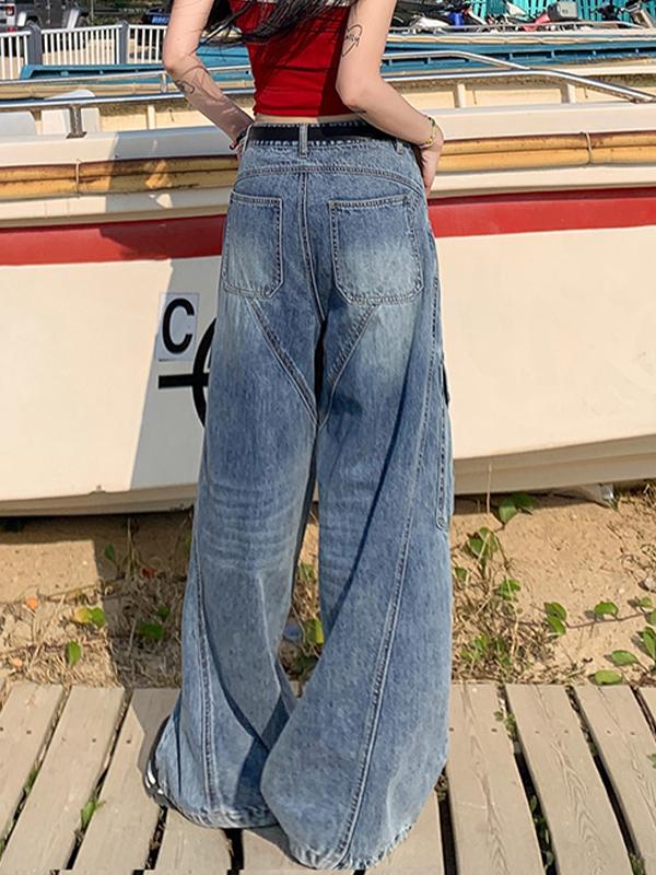 Slant Line Split Design Boyfriend Jeans Product Image