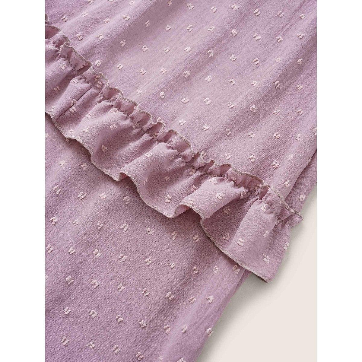 Polka Dot Shirred Plus Size Women Elegance Dress Plain Pocket Ruffle Sleeve Short Sleeve V Neck Pocket Dailywear Midi Dress BloomChic Product Image