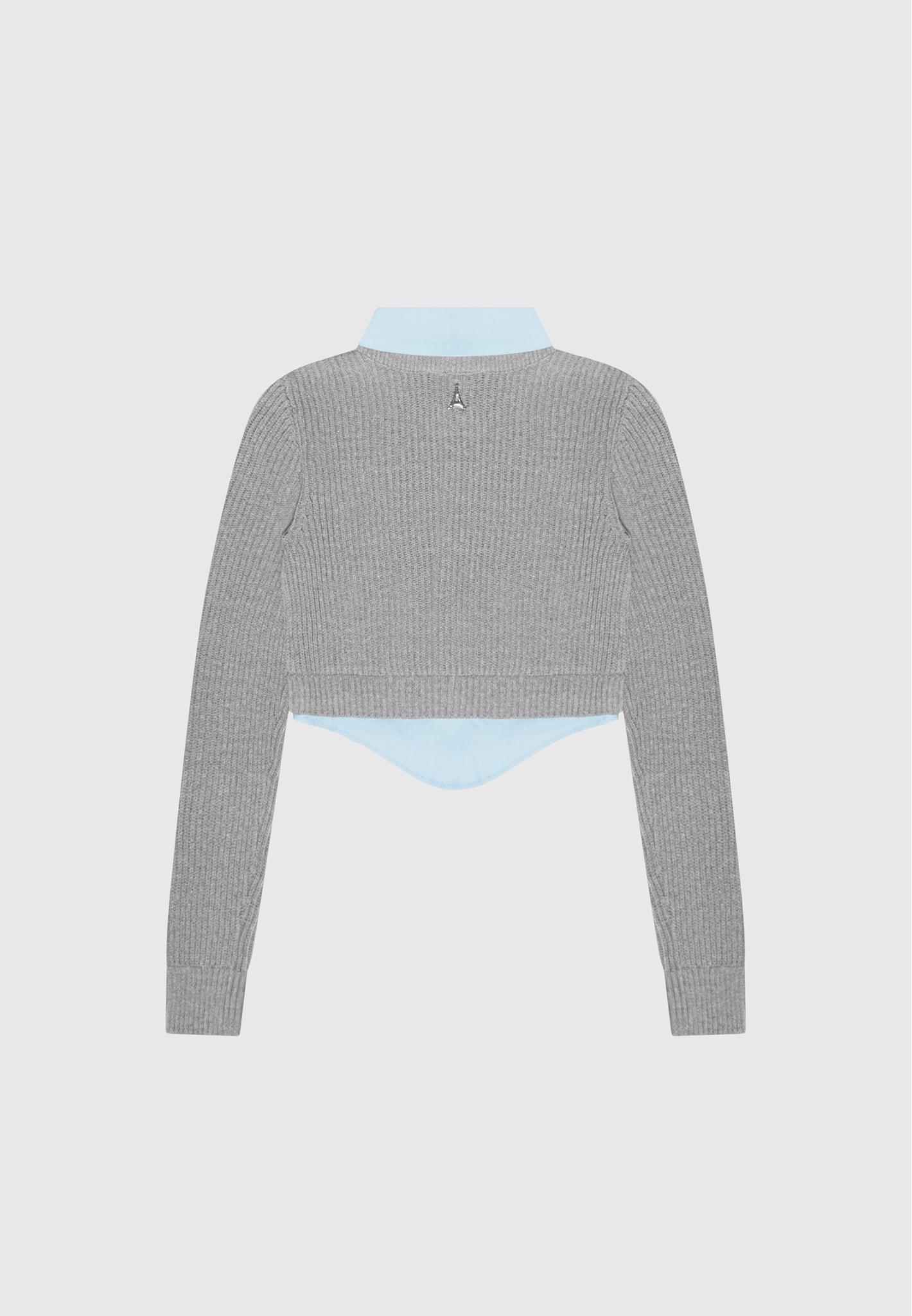 Knitted Jumper with Shirt Detail - Blue/Grey Female Product Image