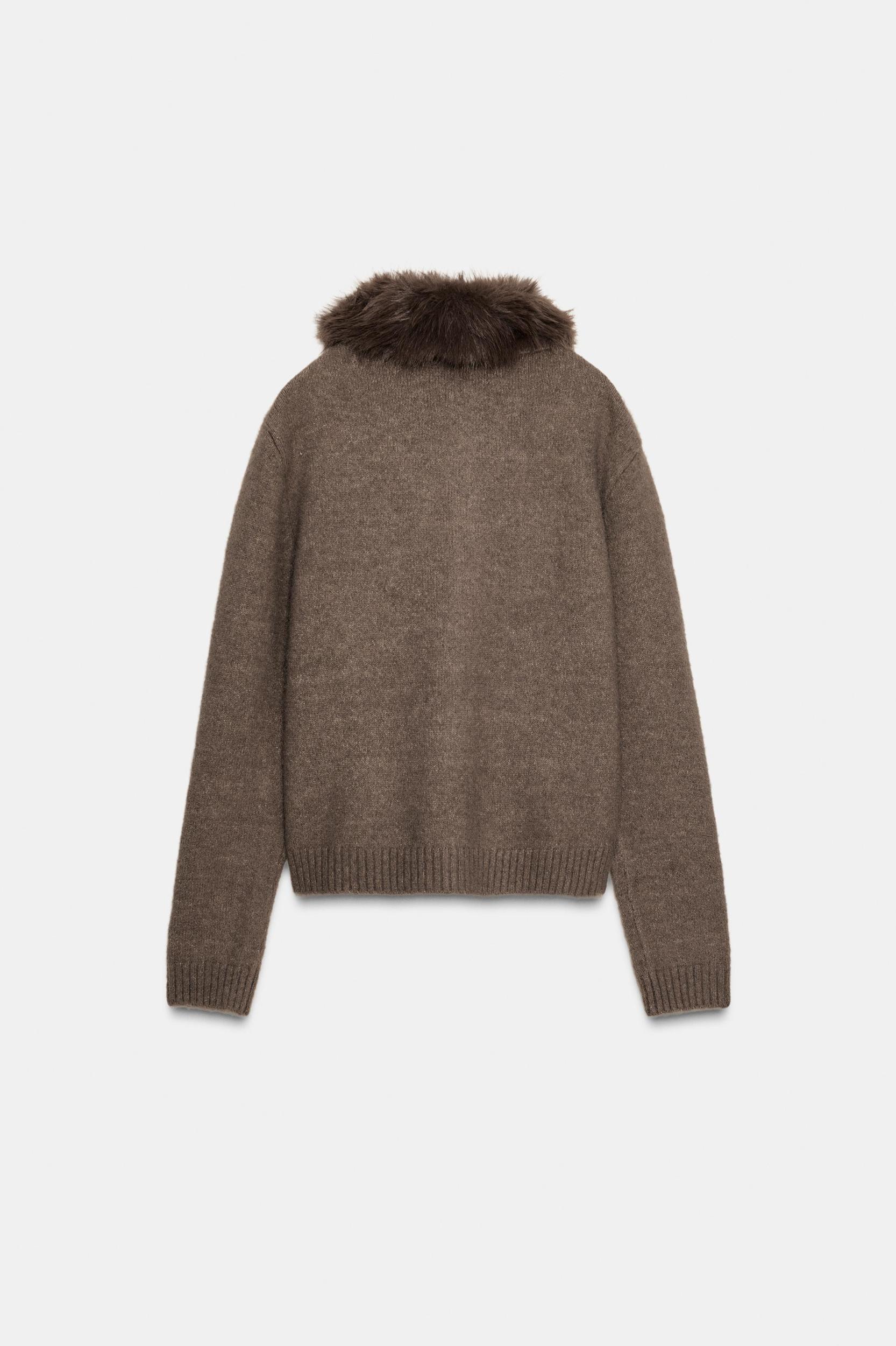 CARDIGAN WITH FAUX FUR LAPEL Product Image