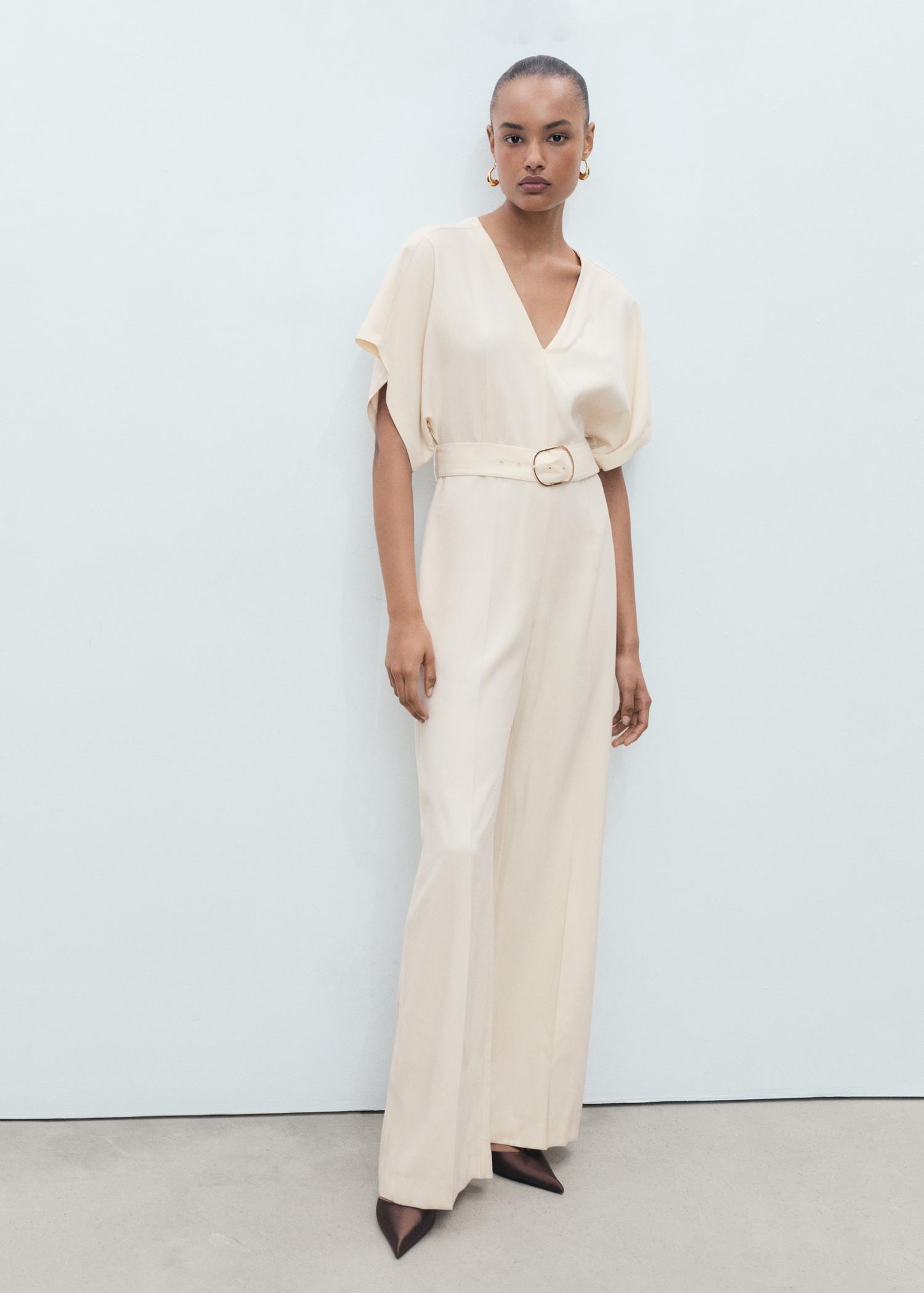 Long jumpsuit with belt and buckle - Women | MANGO USA Product Image