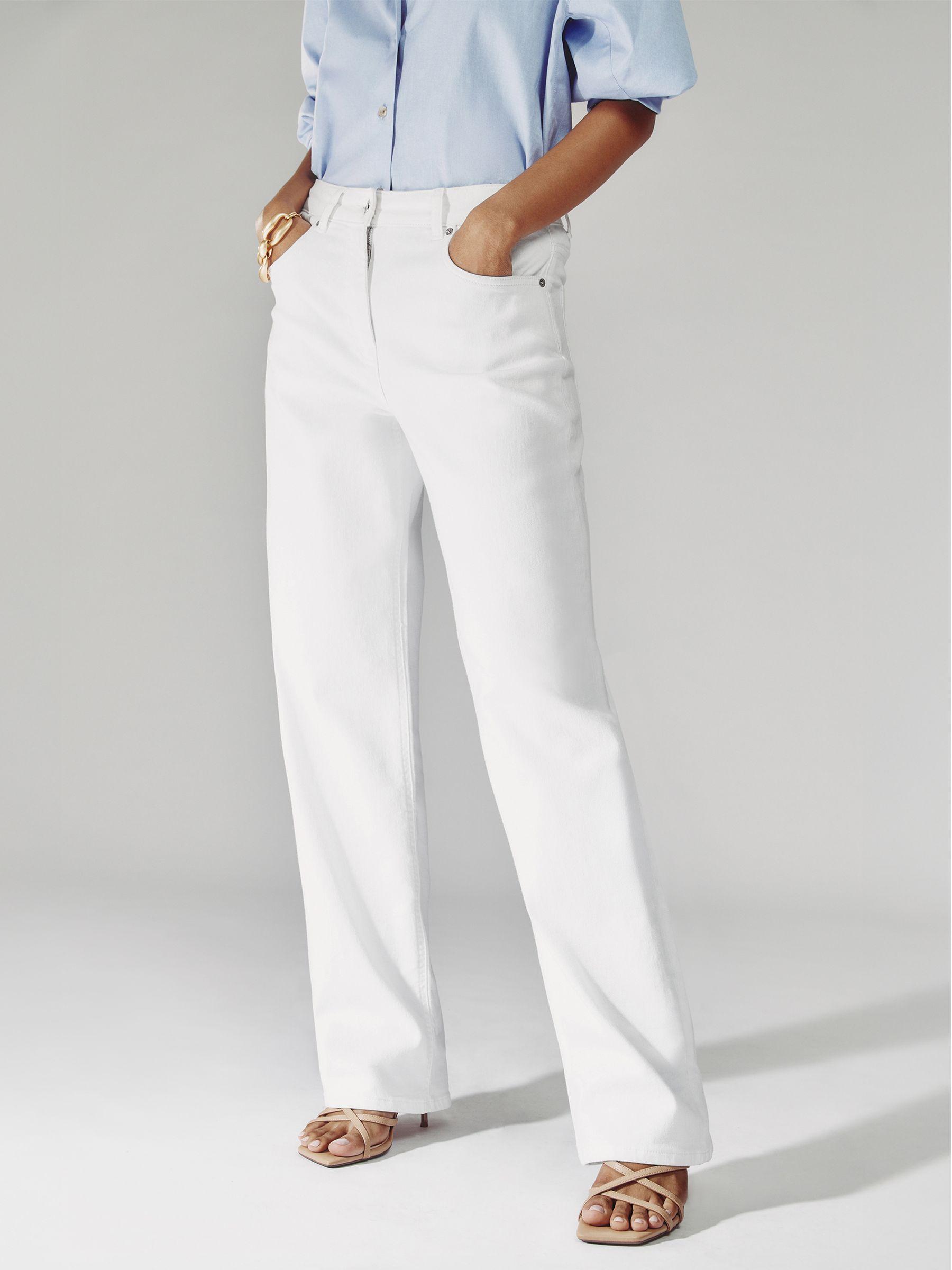 Petite Straight Leg Turn Up Jeans in White Product Image