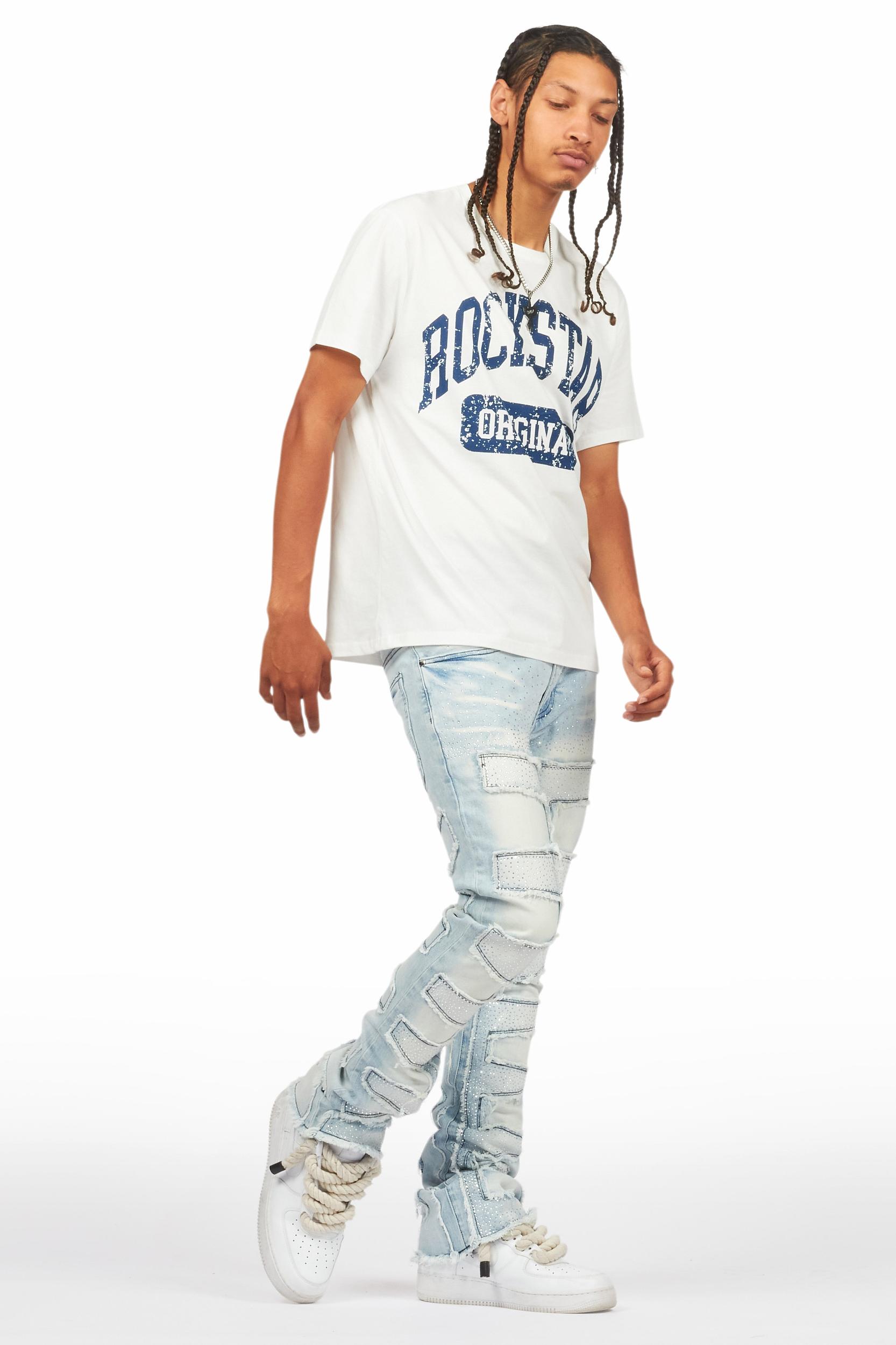 Shake Light Blue Rhinestone Stacked Flare Jean Male Product Image