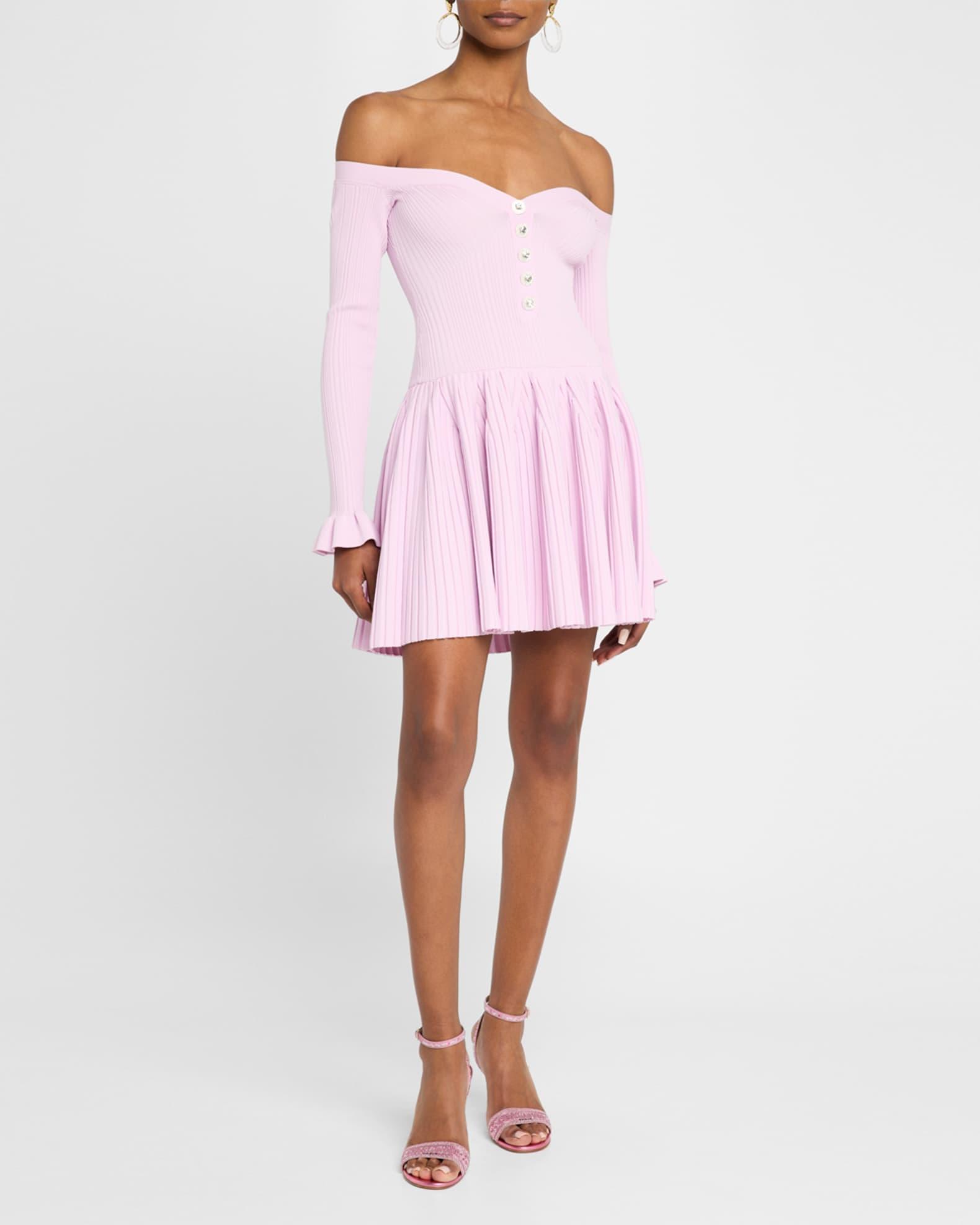 Off-Shoulder Ribbed Knit Mini Dress Product Image