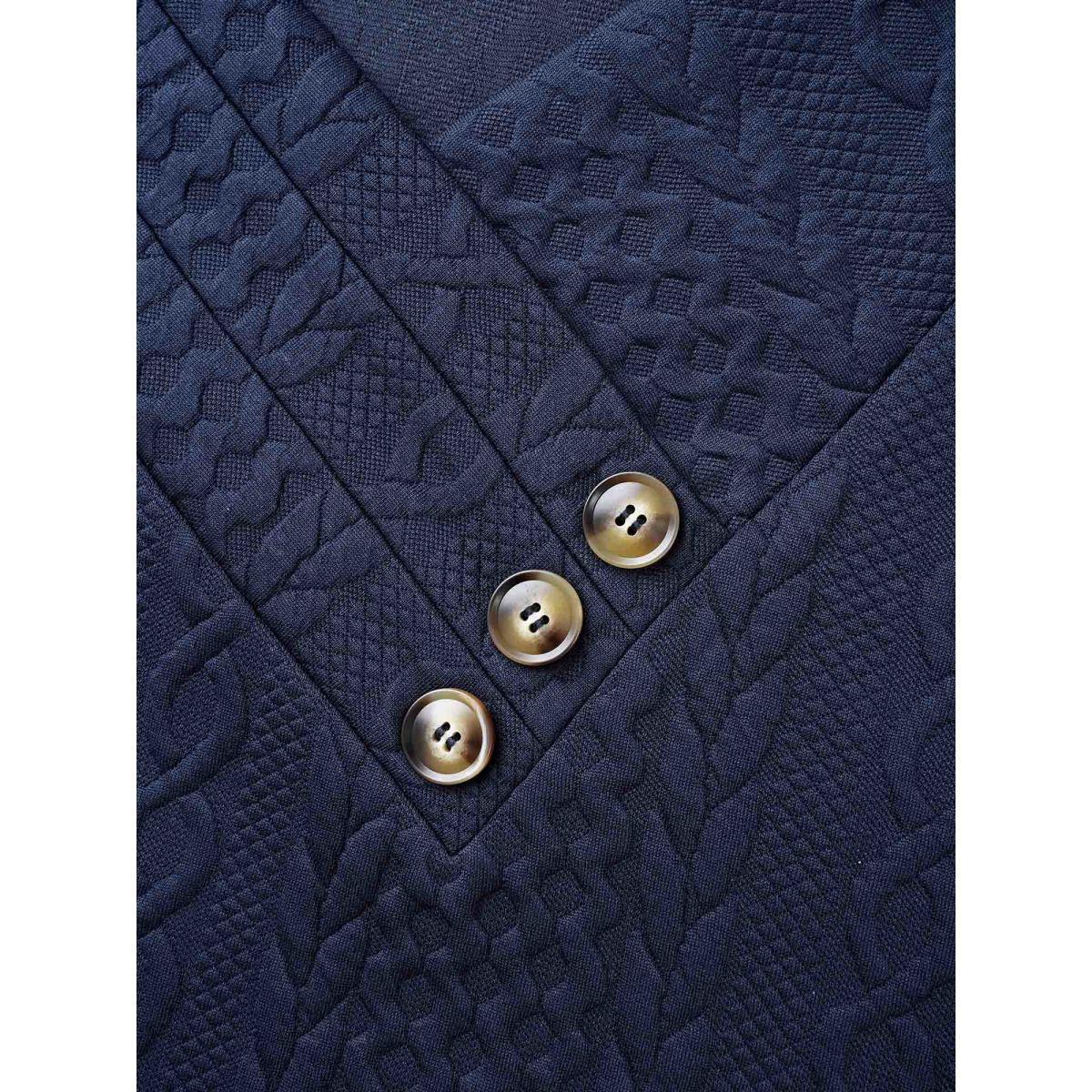 Plus Size Overlap Collar Textured Button Detail Sweatshirt Women Indigo Casual Texture Overlap Collar Everyday Sweatshirts BloomChic 28/5X Product Image