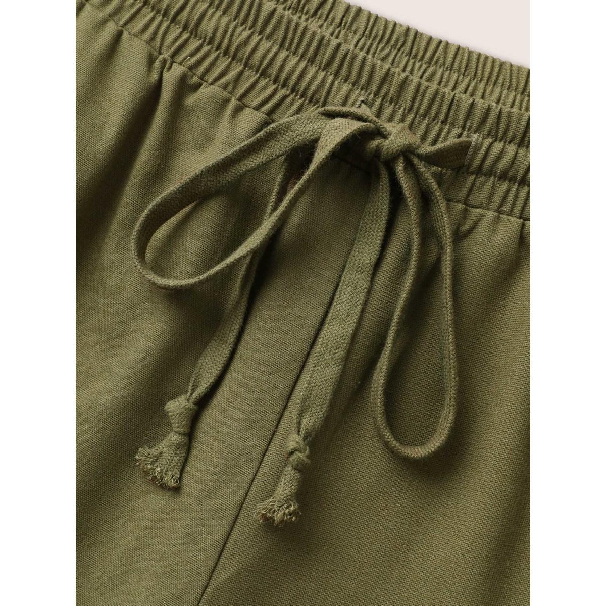 Plus Size Linen Blend Wide Leg Cargo Pants Women ArmyGreen Casual Wide Leg Mid Rise Everyday Pants BloomChic 30/6X Product Image