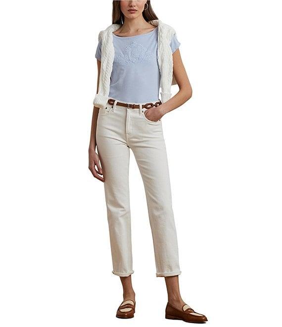 Lauren Ralph Lauren Knit Jersey Boat Neck Short Sleeve Tee Product Image