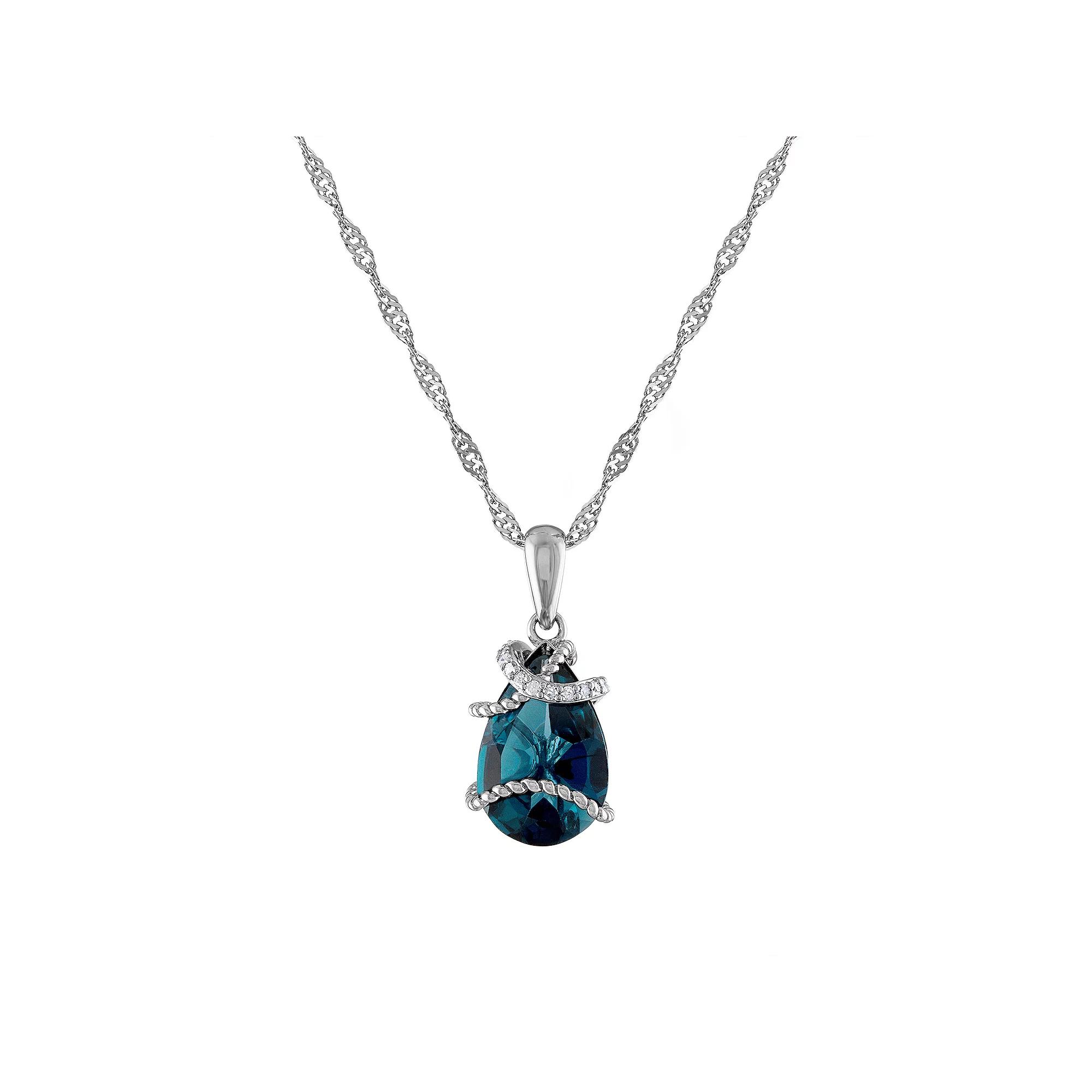 Tiara Sterling Silver London Blue Topaz & Diamond Accent Pendant, Women's Product Image