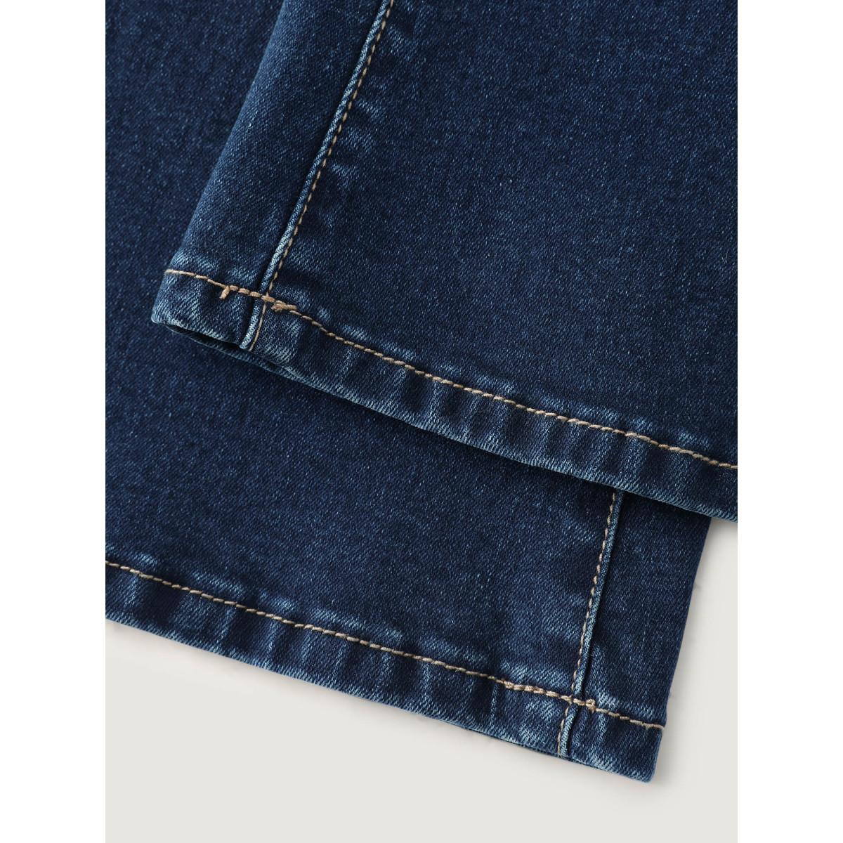 Plus Size Elastic Waistband Flare Hem Jeans Women Darkindigo Leisure Button High stretch Slanted pocket Jeans BloomChic 14/1X Product Image