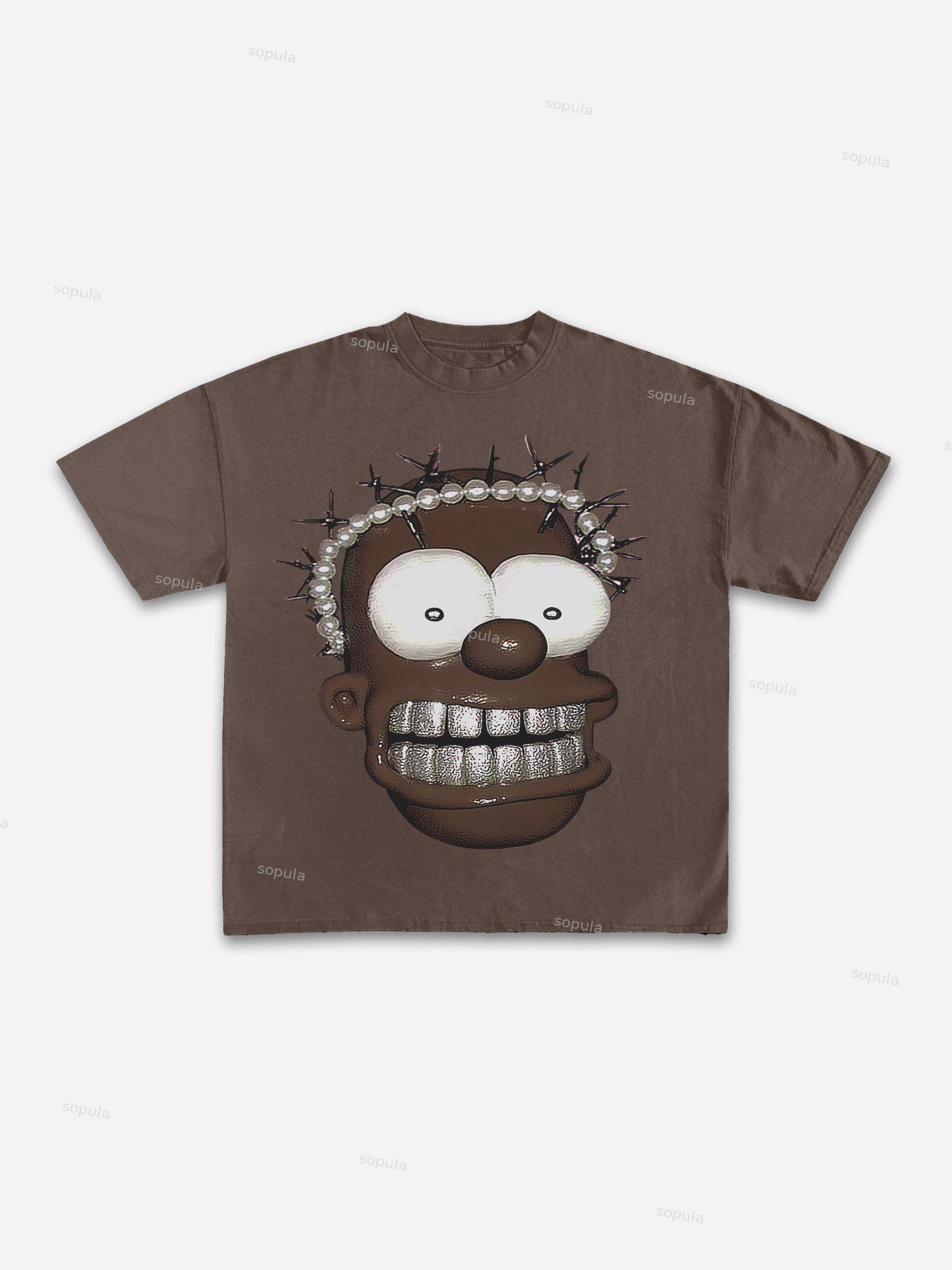 Peace Stop War Graphic Cartoon Print Cotton T-shirt Product Image