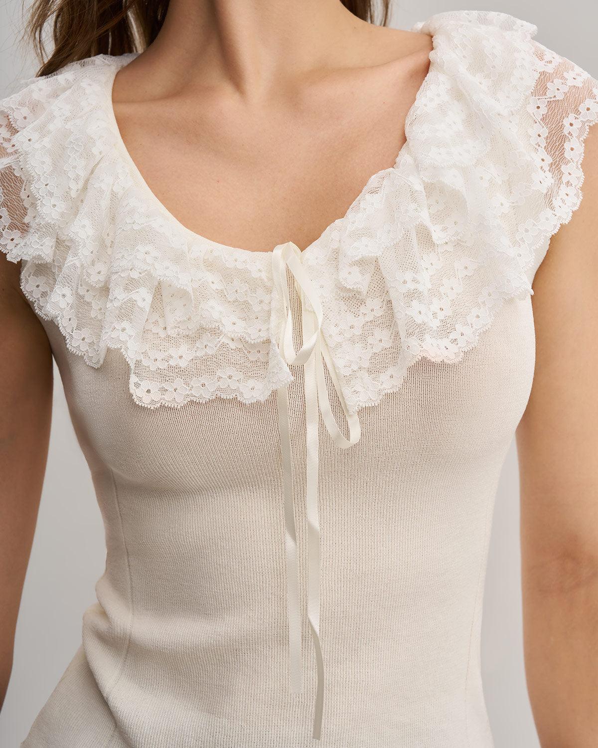 Apricot U Neck Lace Vest Product Image