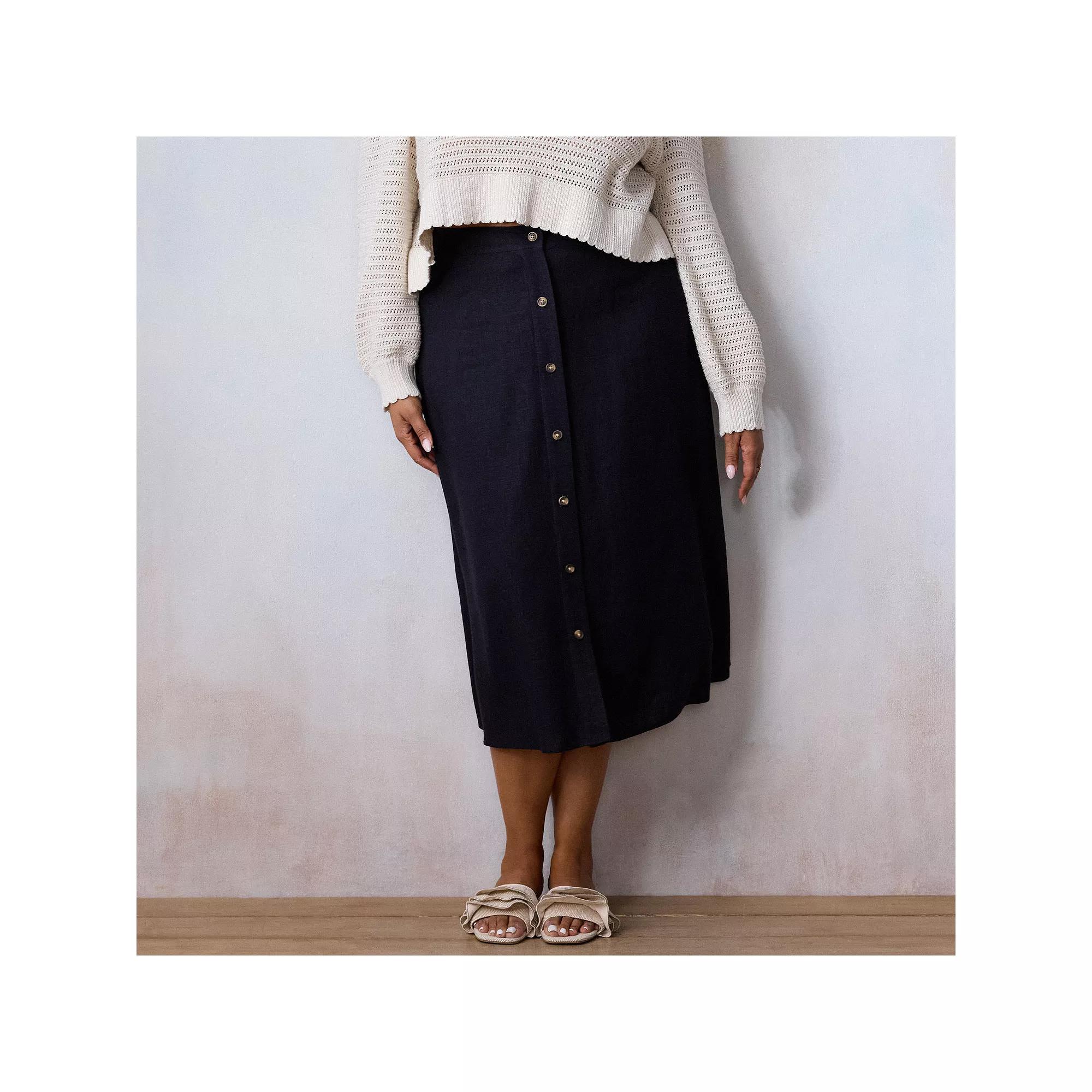 Plus Size LC Lauren Conrad Button-Front Midi Skirt, Women's, Size: 0X, Black Product Image