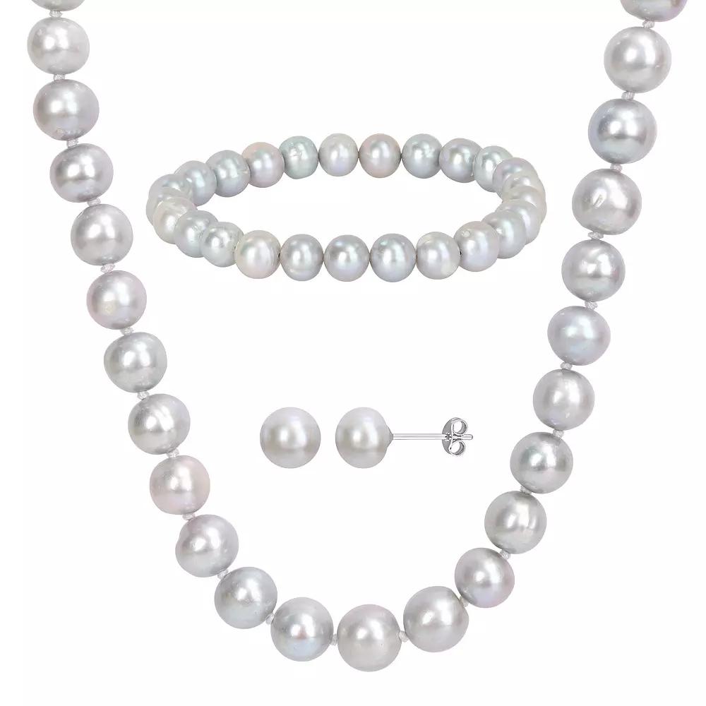 Stella Grace Grey Freshwater Cultured Pearl Necklace, Stretch Bracelet & Stud Earrings 3-piece Set, Women's,  Product Image