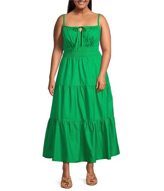 Layered With Love Plus Size Square Neck Elastic Waist Cotton Poplin Sleeveless Maxi Dress Product Image