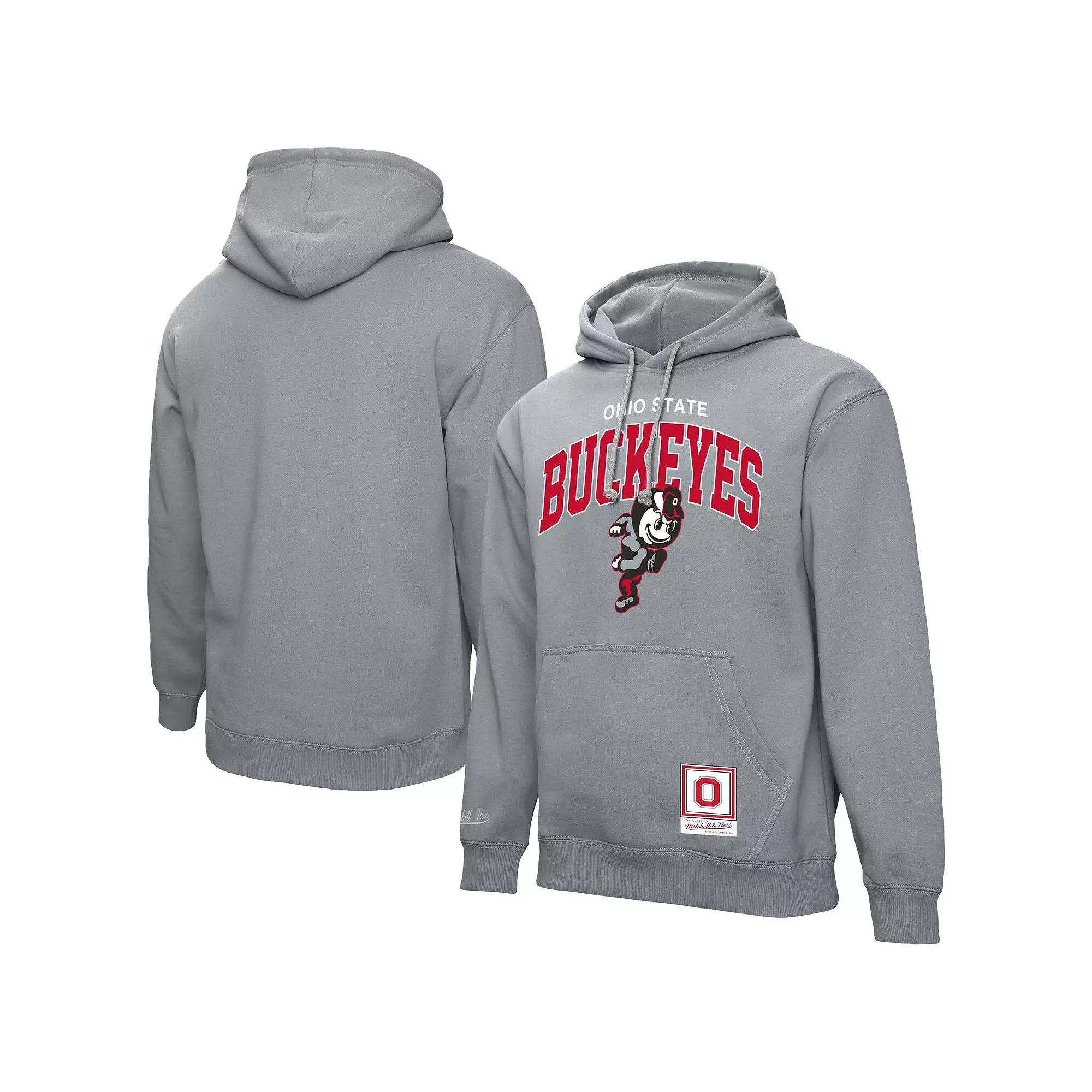 Men's Mitchell & Ness  Heather Gray Ohio State Buckeyes Classic Arch Pullover Hoodie, Size: XL, Grey Product Image