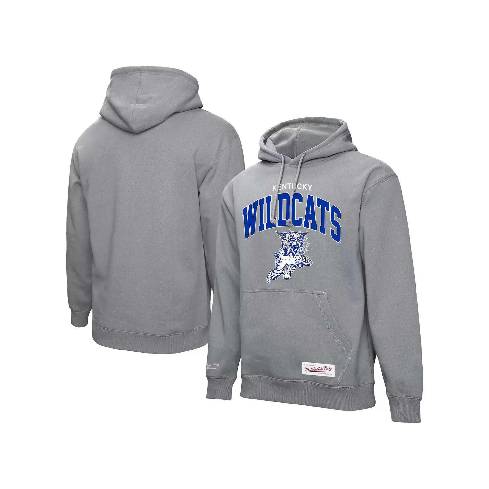 Men's Mitchell & Ness Heather Gray Kentucky Wildcats Classic Arch Pullover Hoodie,  Product Image