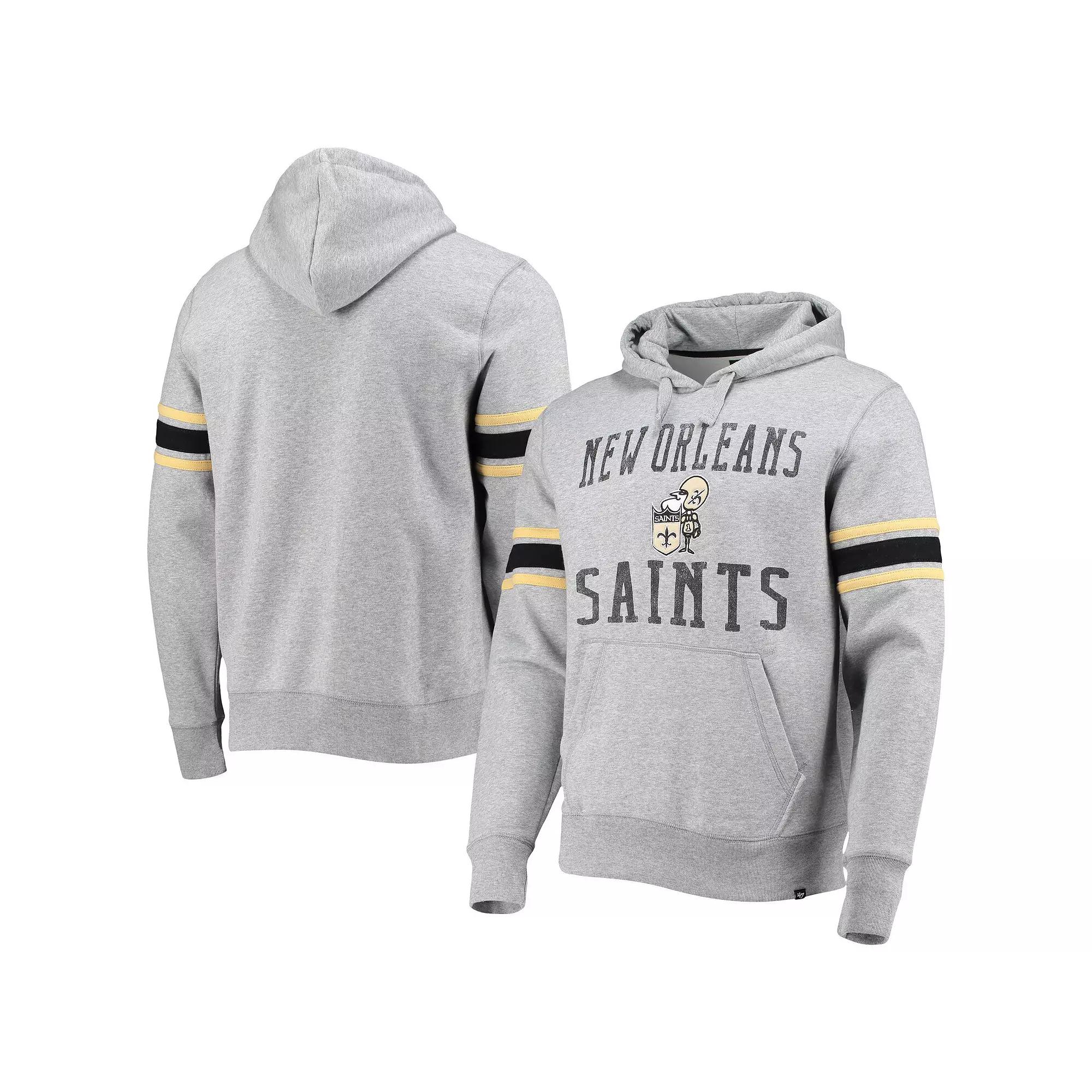 Men's '47 Heathered Gray New Orleans Saints Double Block Throwback Pullover Hoodie,  Product Image