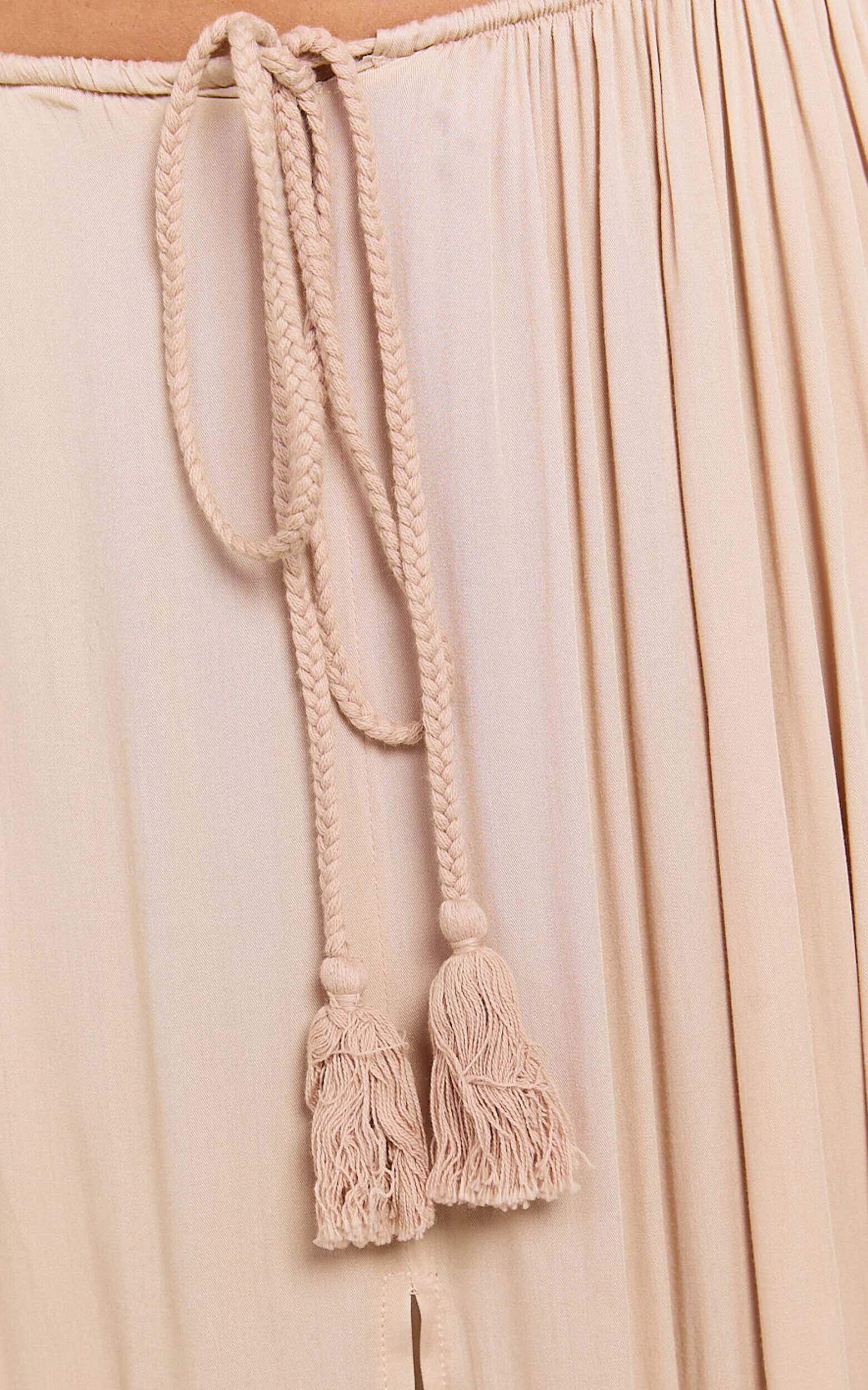 Under The Twilight Maxi Skirt - Thigh Split Skirt in Beige Product Image