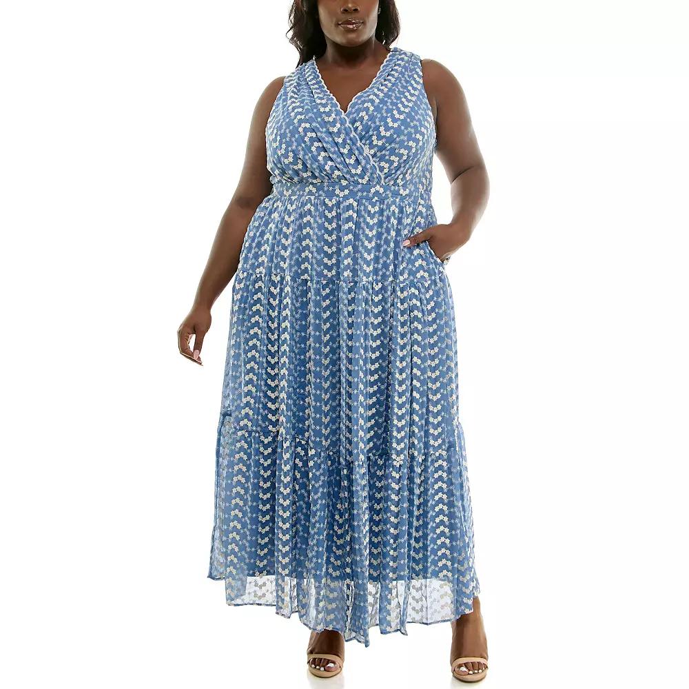 Plus Size Taylor Foldover V-Neck Tier Dress, Women's, Size: 22 - Regular, Blue Ivory Product Image