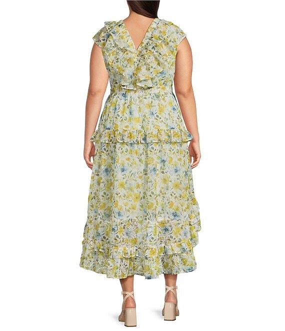 Layered With Love Plus Size Short Flutter Sleeve High-Low Hem Floral Eyelet Dress Product Image