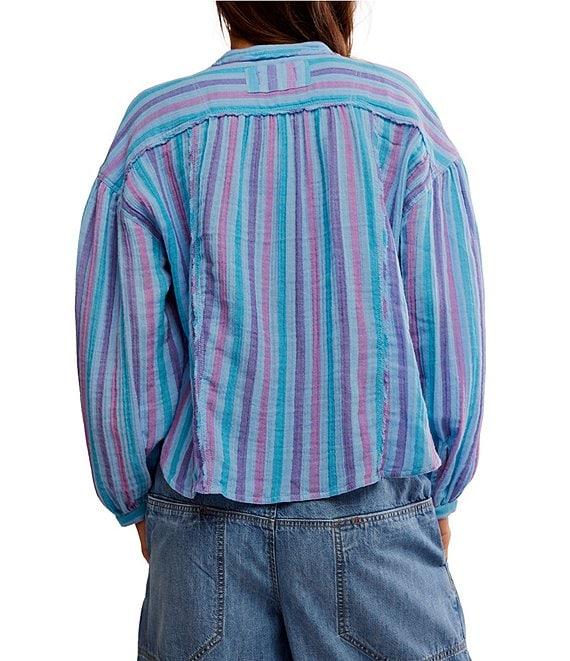 Free People We The Free Striped Valley Double Cloth Banded Collar Long Sleeve Shirt Product Image