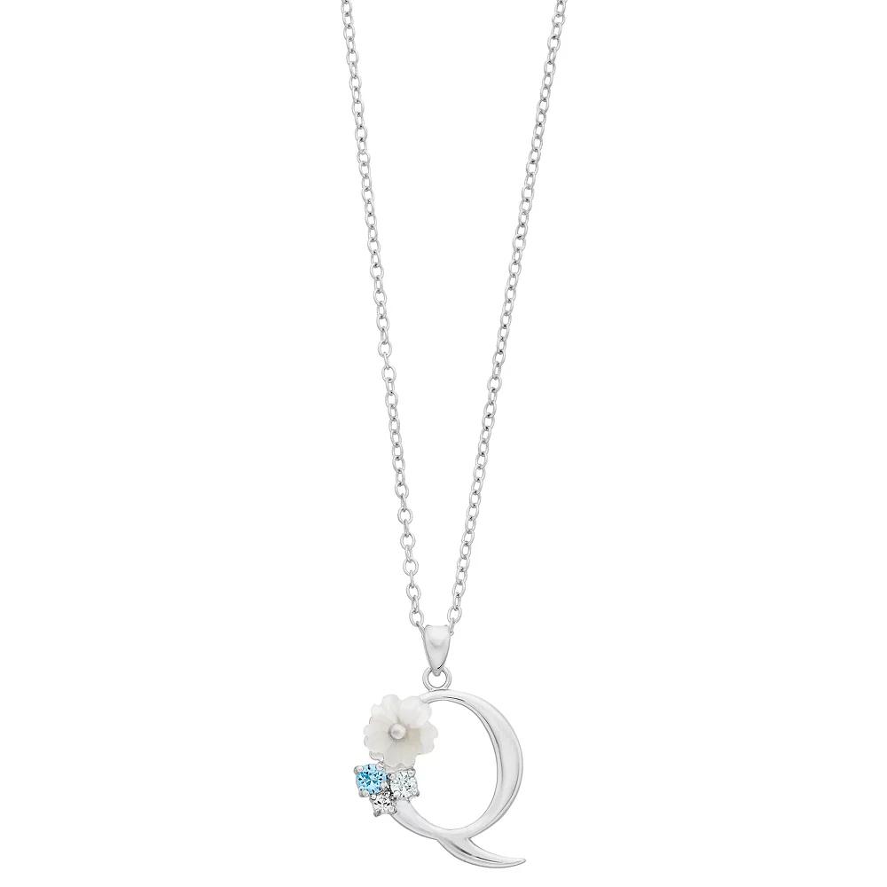 Brilliance Mother-of-Pearl Flower Initial Pendant Necklace, Women's,  Product Image