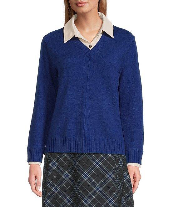 Investments Long Sleeve Point Collar Twofer Sweater Product Image
