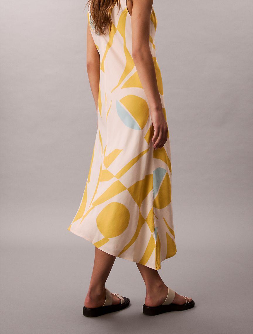 Calvin Klein Womens Printed V-Neck Midi Dress - Yellow Product Image