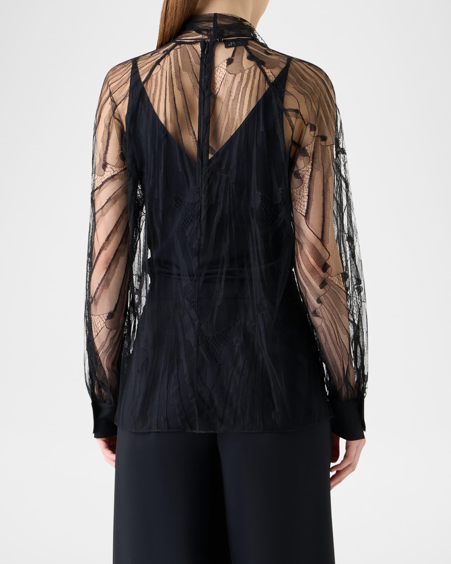 Long-Sleeve Flounce Lace Scarf Blouse Product Image