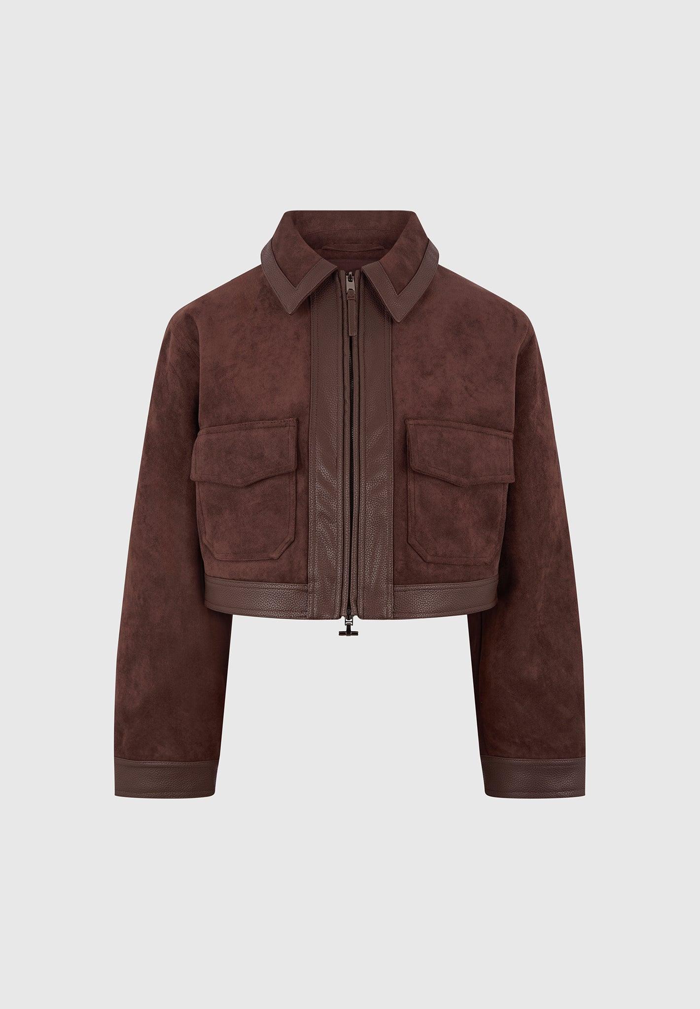 Denise - Suede & Pebbled Leather Jacket - Brown Female Product Image