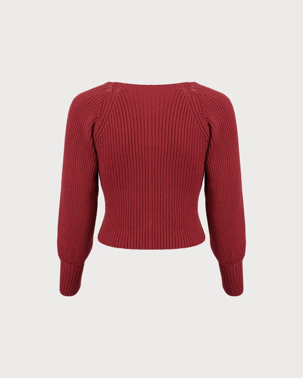 The Red Scoop Neck Lantern Sleeve Sweater Product Image