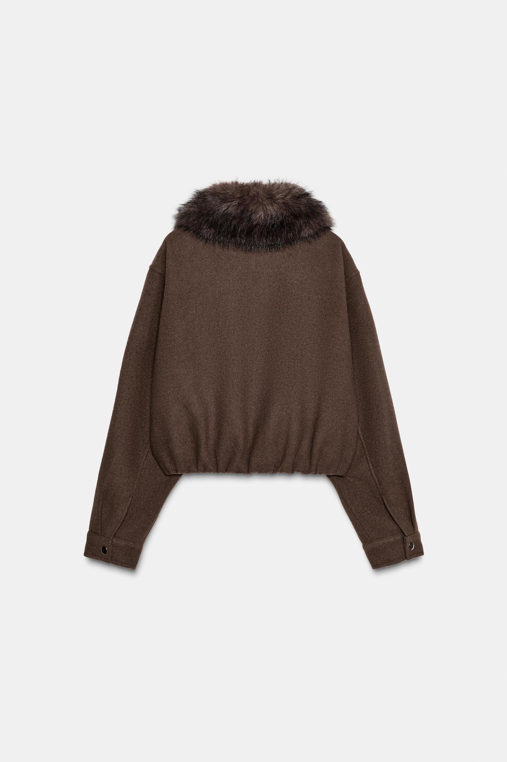 SOFT FAUX FUR COLLAR BOMBER JACKET Product Image